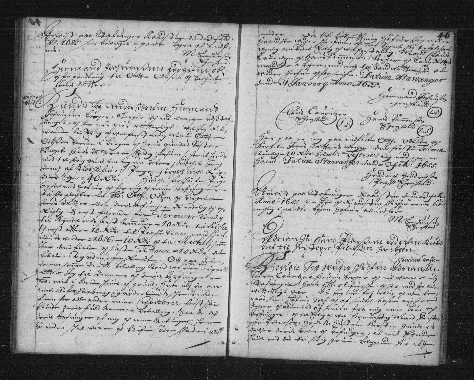 Stavanger byfogd, AV/SAST-A-101408/001/4/41/410/410BB/L0001: Mortgage book no. 1a, 1682-1686, p. 46