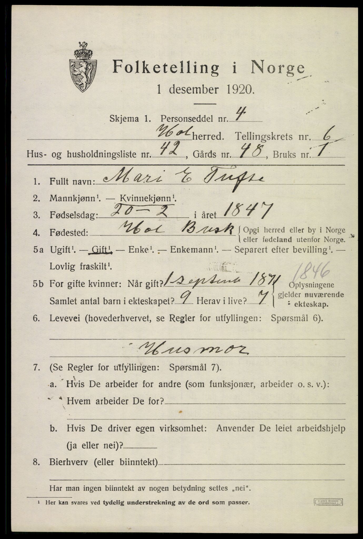 SAKO, 1920 census for Hol (Buskerud), 1920, p. 3503