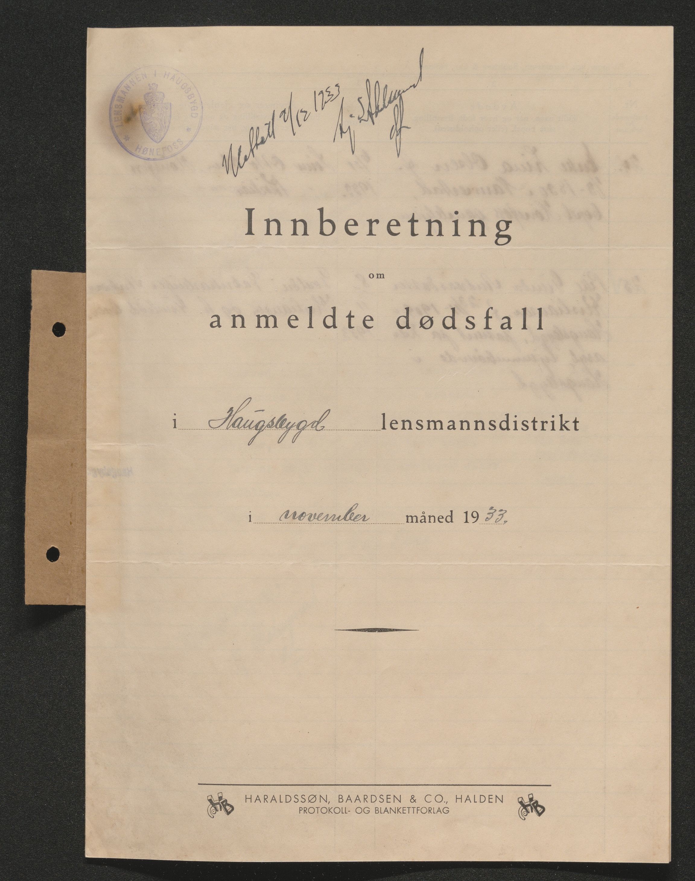 Ringerike sorenskriveri, AV/SAKO-A-105/H/Ha/Hab/L0017: Dødsfallslister Haugsbygd, 1931-1940