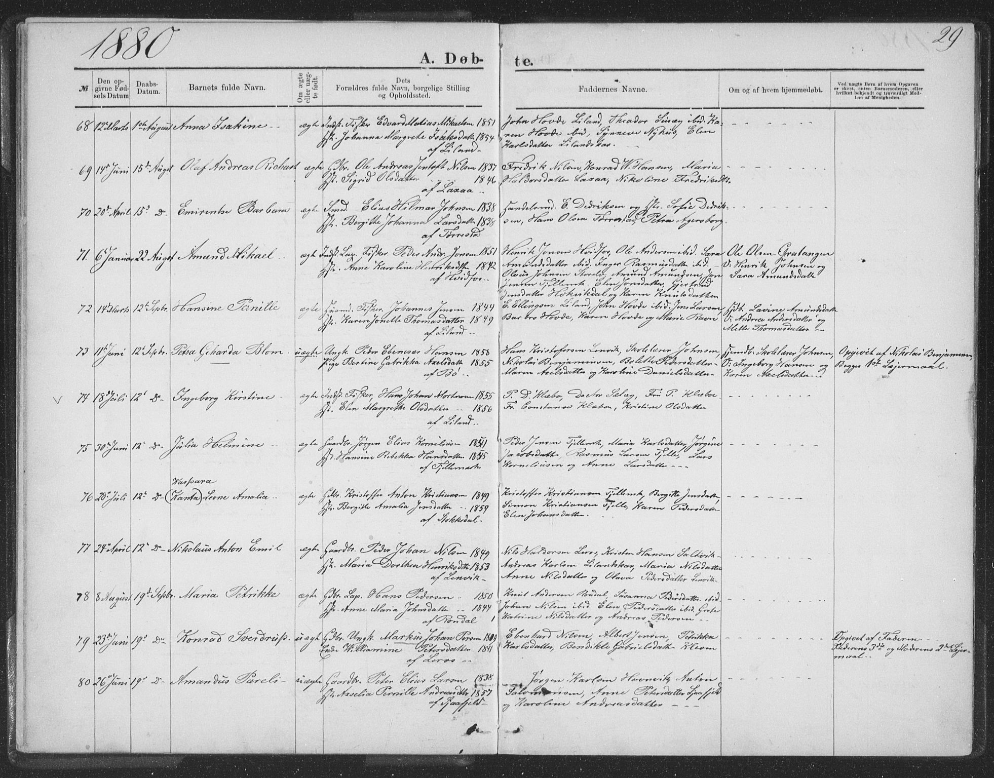 Ministerialprotokoller, klokkerbøker og fødselsregistre - Nordland, AV/SAT-A-1459/863/L0913: Parish register (copy) no. 863C03, 1877-1885, p. 29