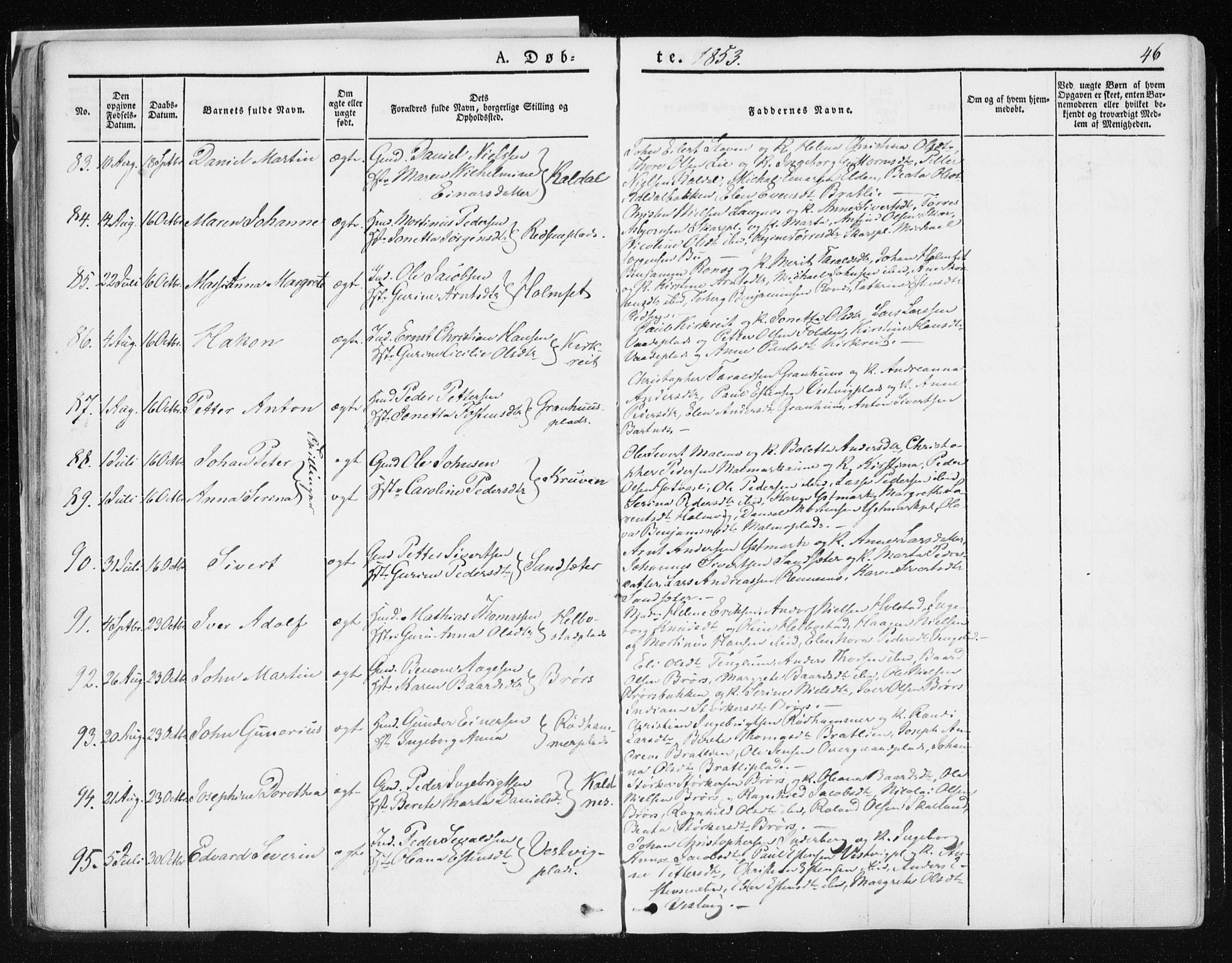 Ministerialprotokoller, klokkerbøker og fødselsregistre - Nord-Trøndelag, SAT/A-1458/741/L0393: Parish register (official) no. 741A07, 1849-1863, p. 46