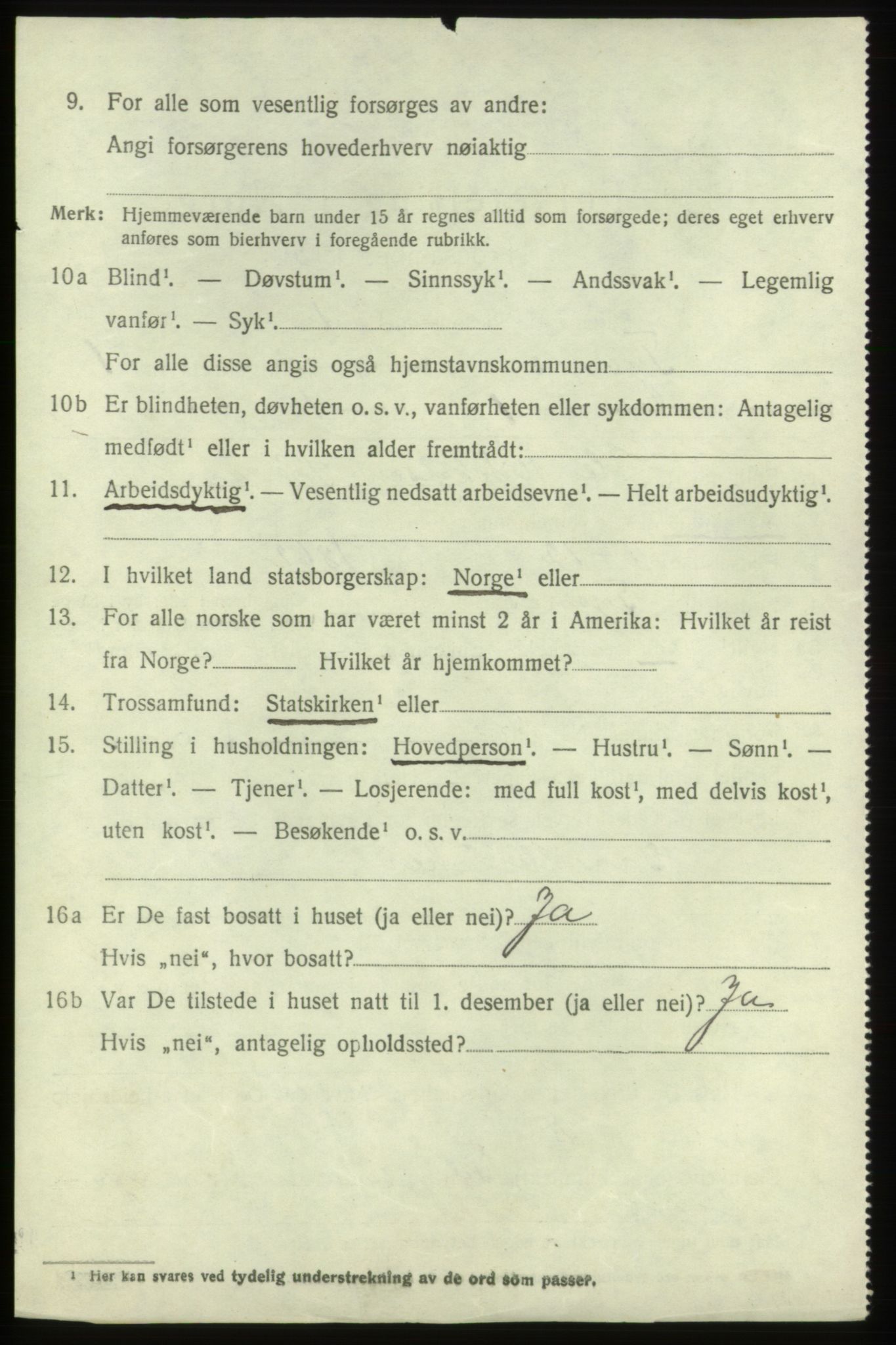 SAB, 1920 census for Tysnes, 1920, p. 1647