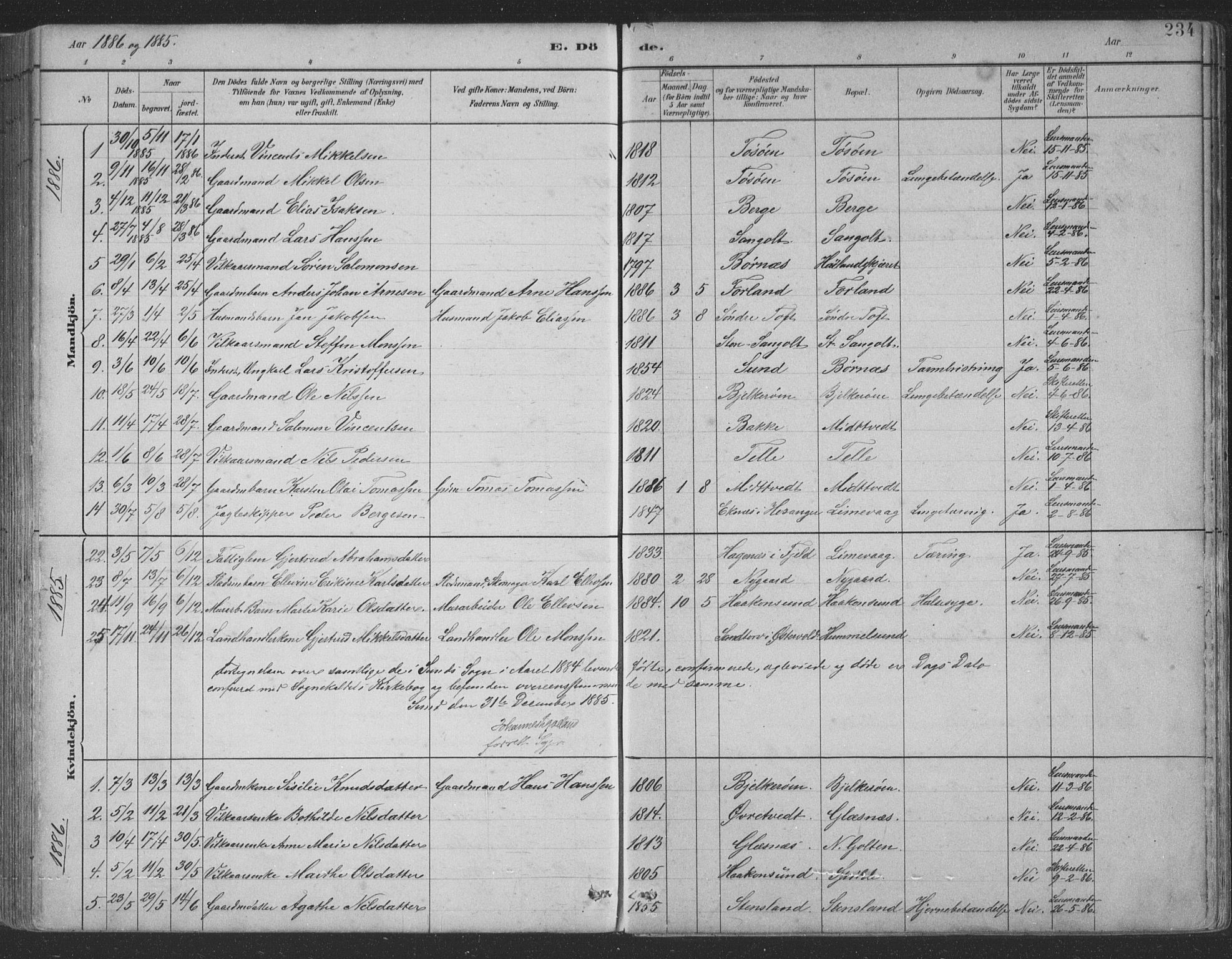 Sund sokneprestembete, SAB/A-99930: Parish register (copy) no. B 3, 1882-1911, p. 234