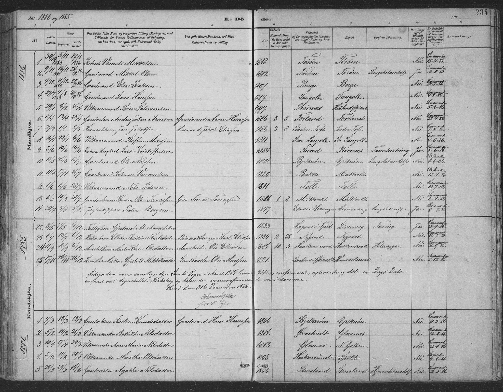 Sund sokneprestembete, AV/SAB-A-99930: Parish register (copy) no. B 3, 1882-1911, p. 234