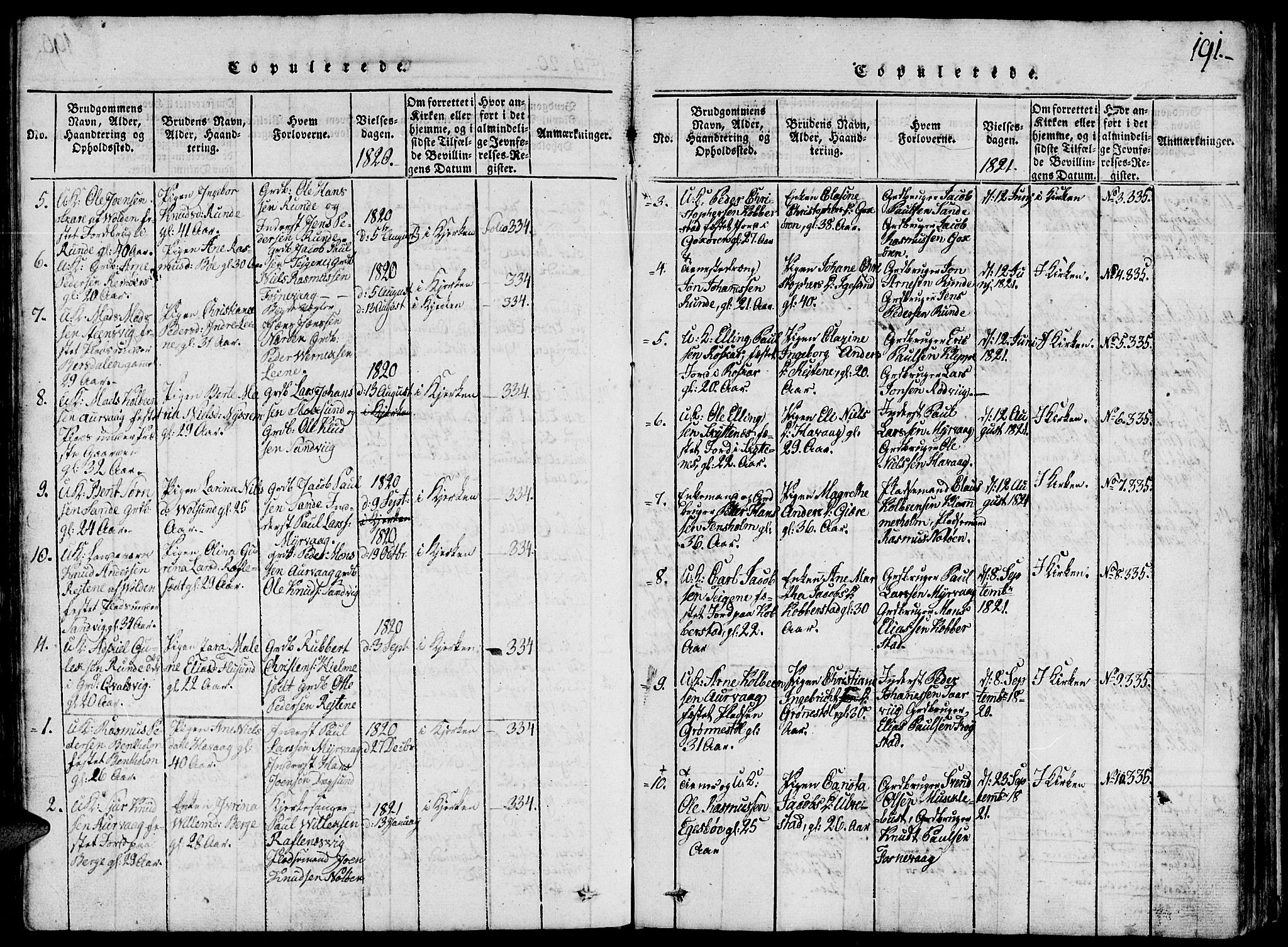 Ministerialprotokoller, klokkerbøker og fødselsregistre - Møre og Romsdal, AV/SAT-A-1454/507/L0069: Parish register (official) no. 507A04, 1816-1841, p. 191