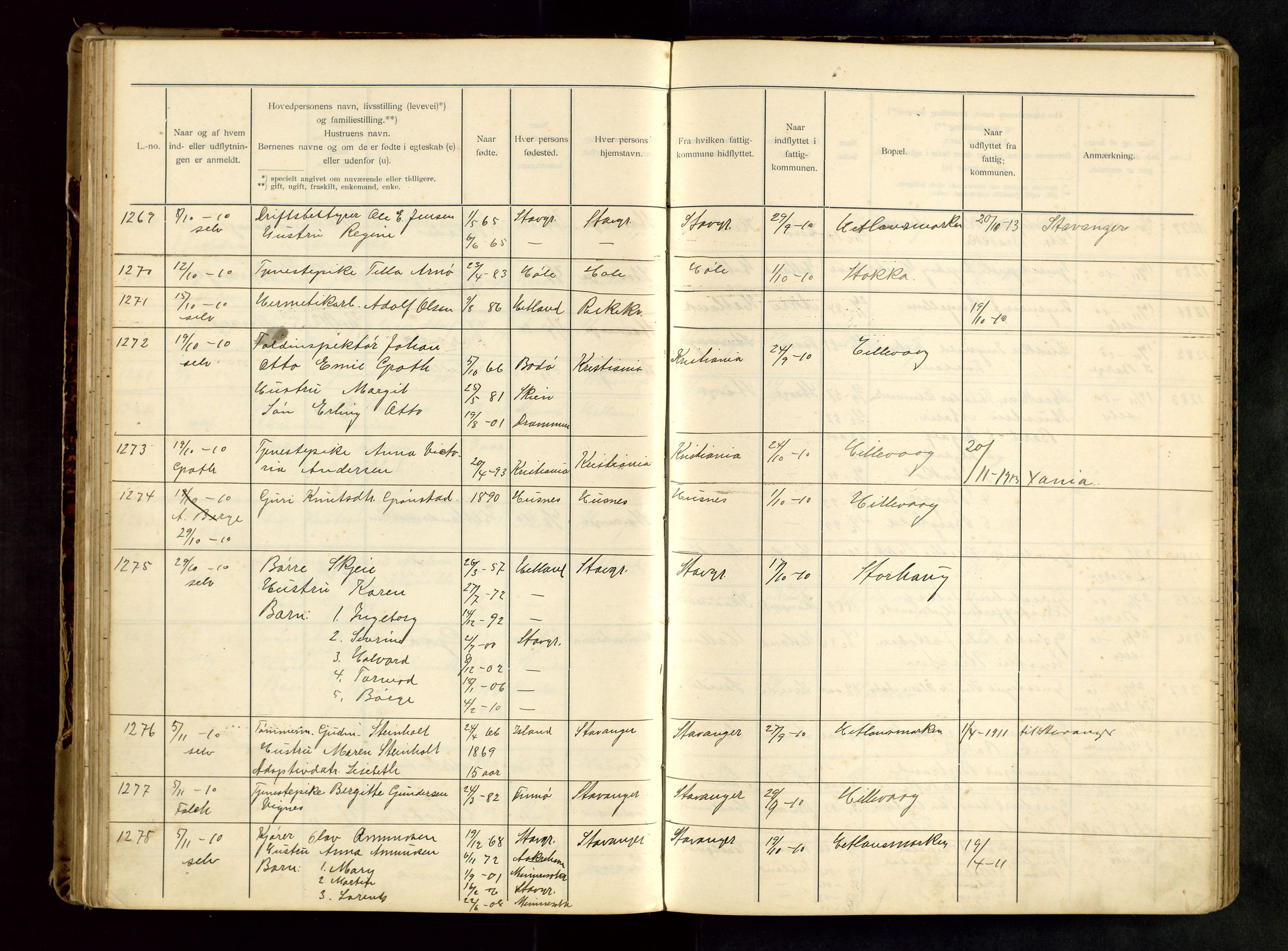 Hetland lensmannskontor, SAST/A-100101/Gwa/L0001: Flytteprotokoll (er delt i to: 1a og 1b), 1901-1918, p. 106