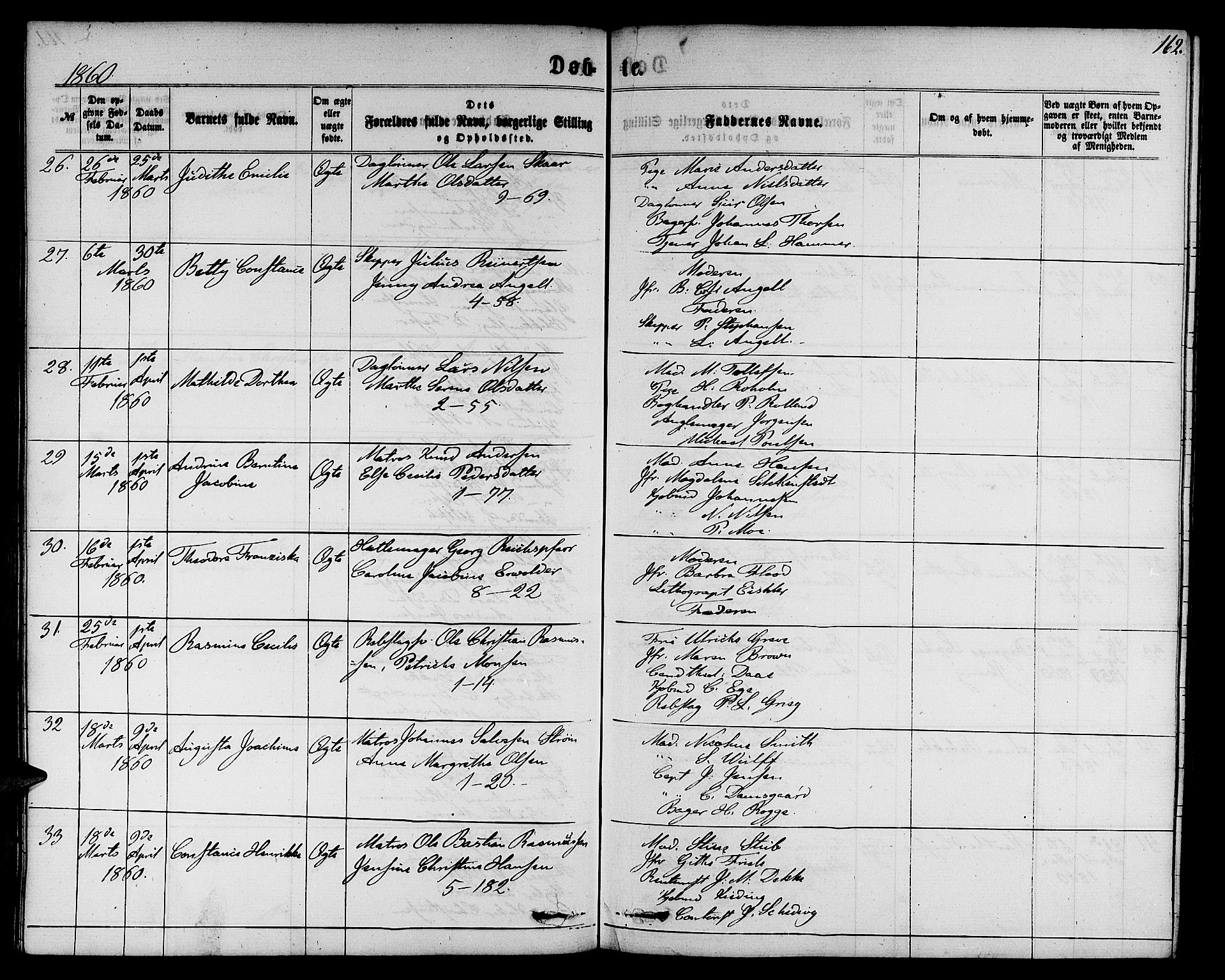 Nykirken Sokneprestembete, AV/SAB-A-77101/H/Hab: Parish register (copy) no. B 2, 1859-1868, p. 162