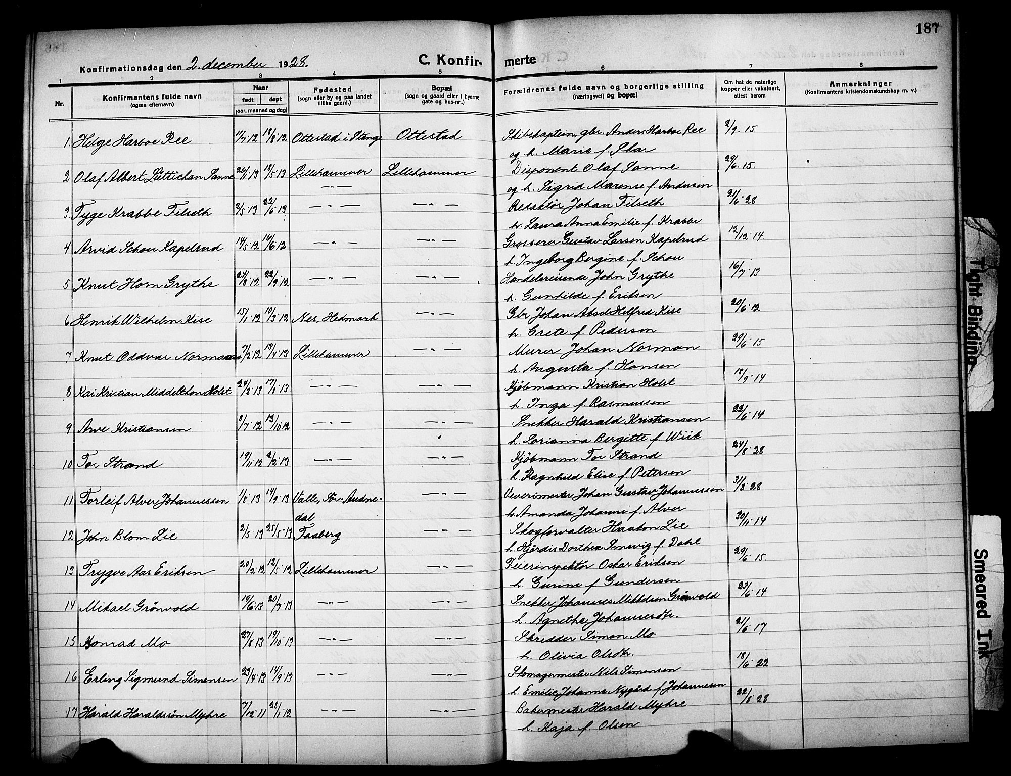 Lillehammer prestekontor, SAH/PREST-088/H/Ha/Hab/L0002: Parish register (copy) no. 2, 1913-1929, p. 187