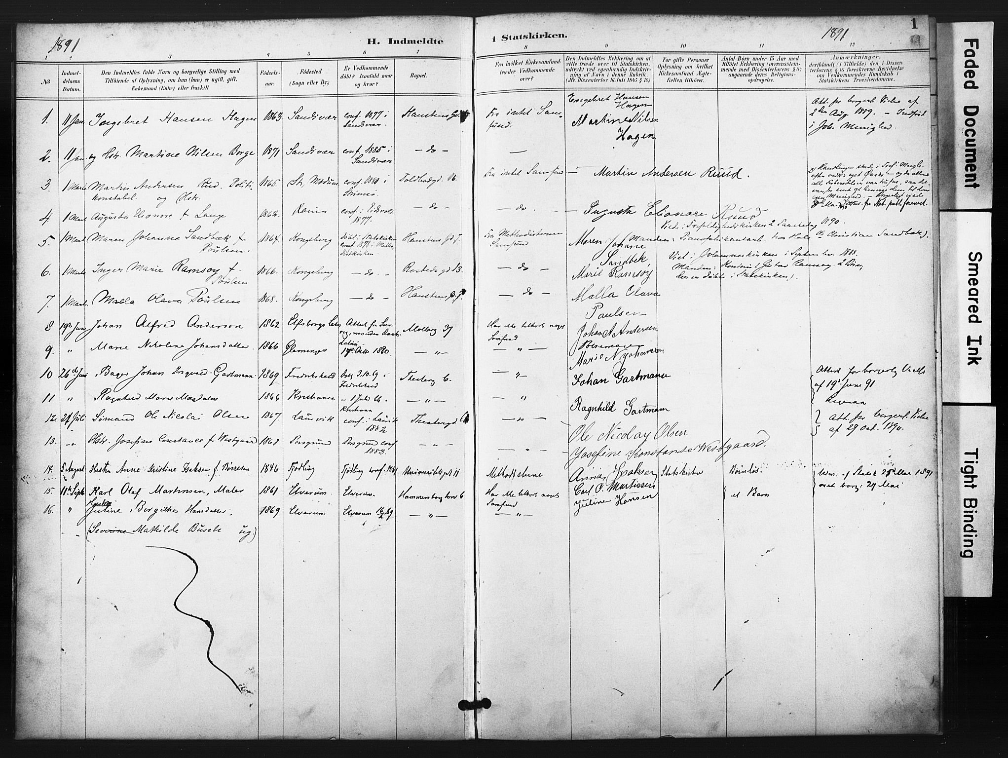 Trefoldighet prestekontor Kirkebøker, SAO/A-10882/F/Ff/L0002: Parish register (official) no. VI 2, 1891-1918, p. 1