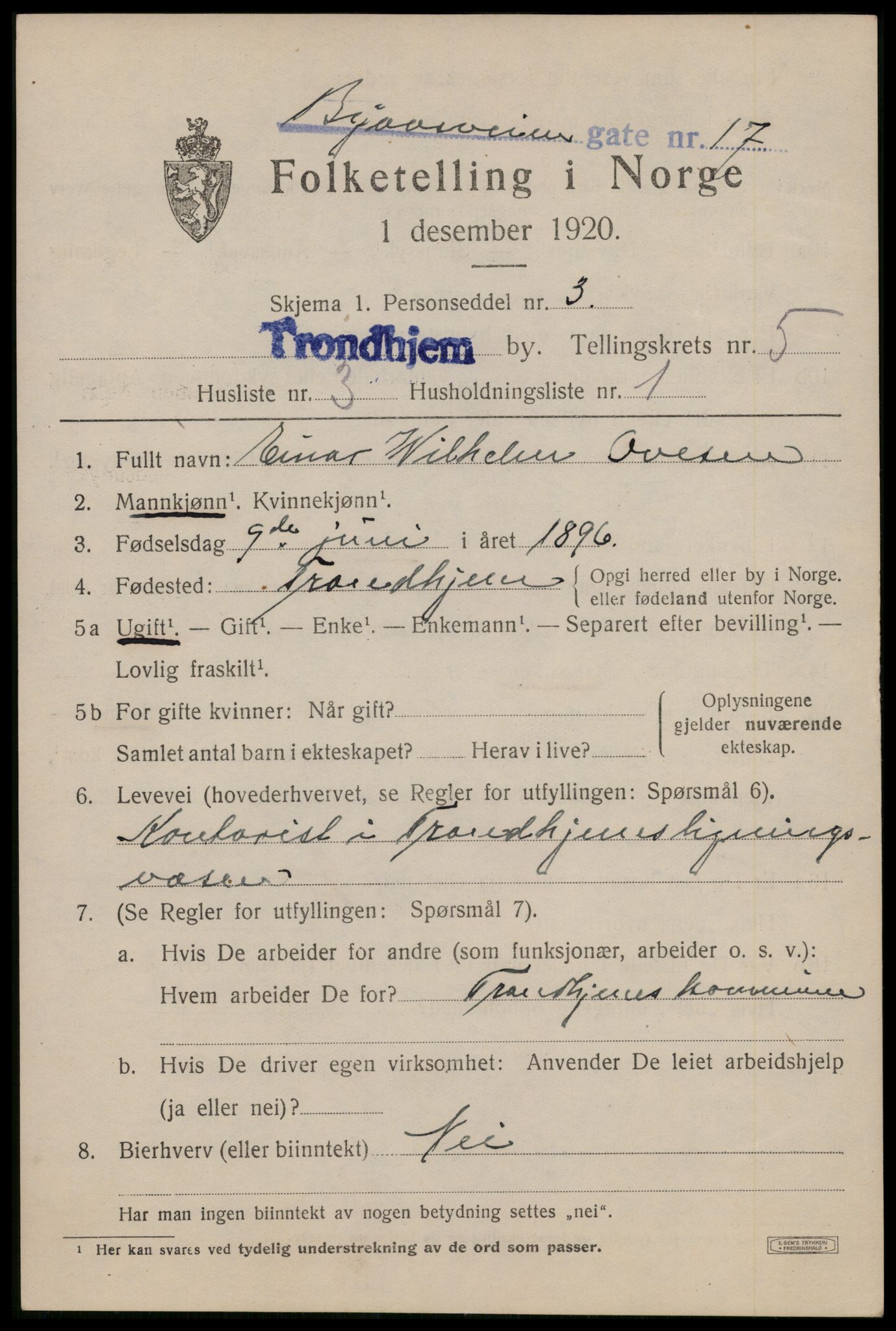 SAT, 1920 census for Trondheim, 1920, p. 38444