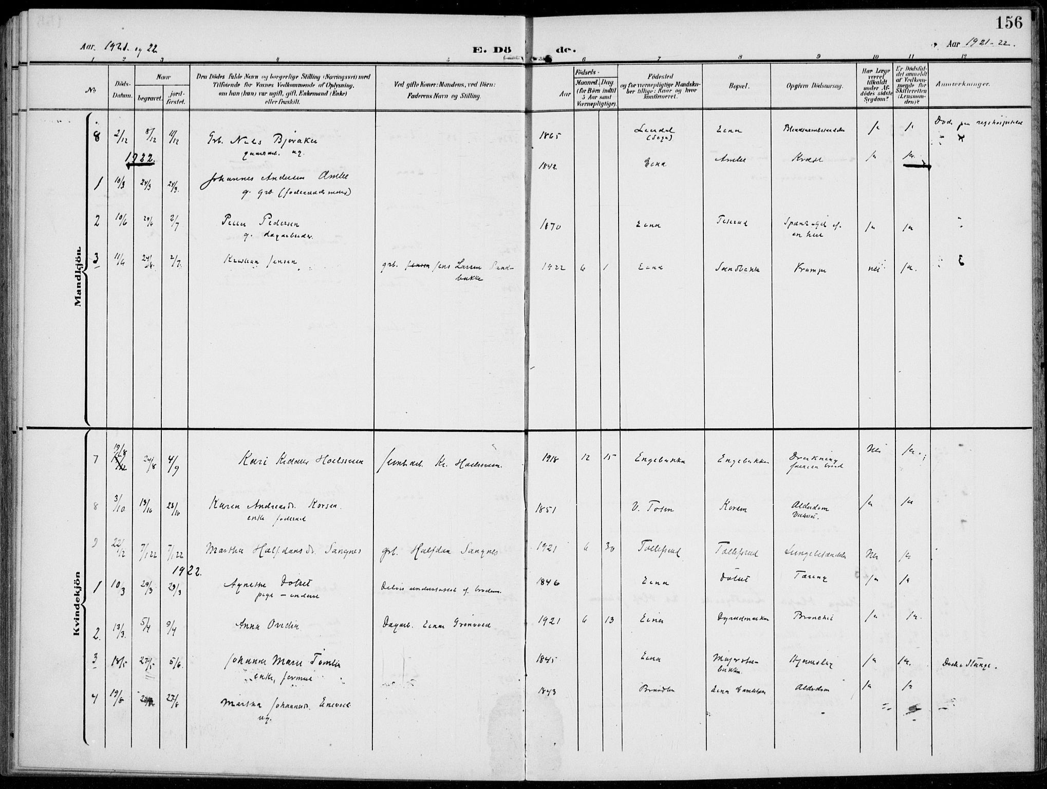 Kolbu prestekontor, SAH/PREST-110/H/Ha/Haa/L0001: Parish register (official) no. 1, 1907-1923, p. 156