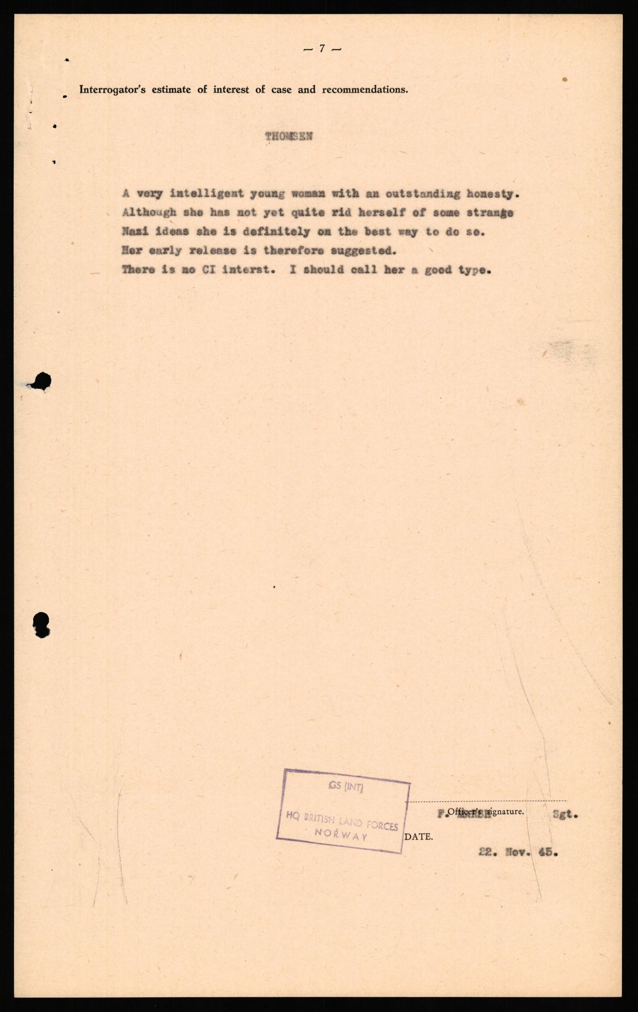 Forsvaret, Forsvarets overkommando II, RA/RAFA-3915/D/Db/L0033: CI Questionaires. Tyske okkupasjonsstyrker i Norge. Tyskere., 1945-1946, p. 494