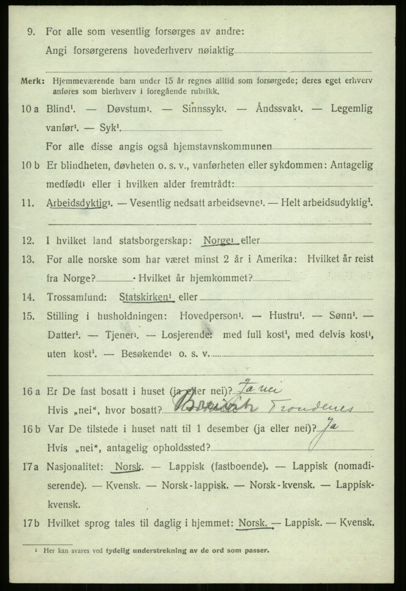 SATØ, 1920 census for Trondenes, 1920, p. 12906