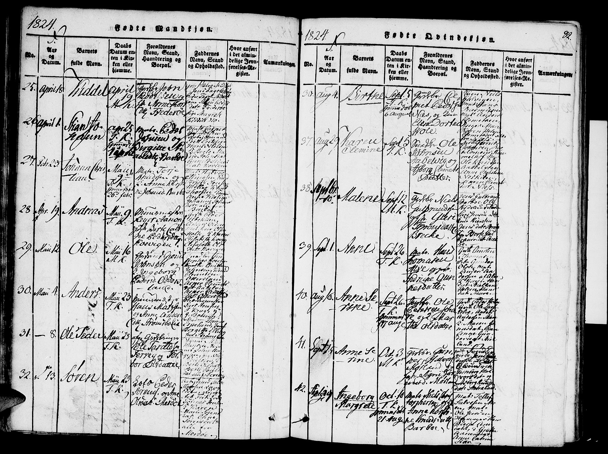 Austre Moland sokneprestkontor, SAK/1111-0001/F/Fa/Faa/L0004: Parish register (official) no. A 4, 1816-1824, p. 82