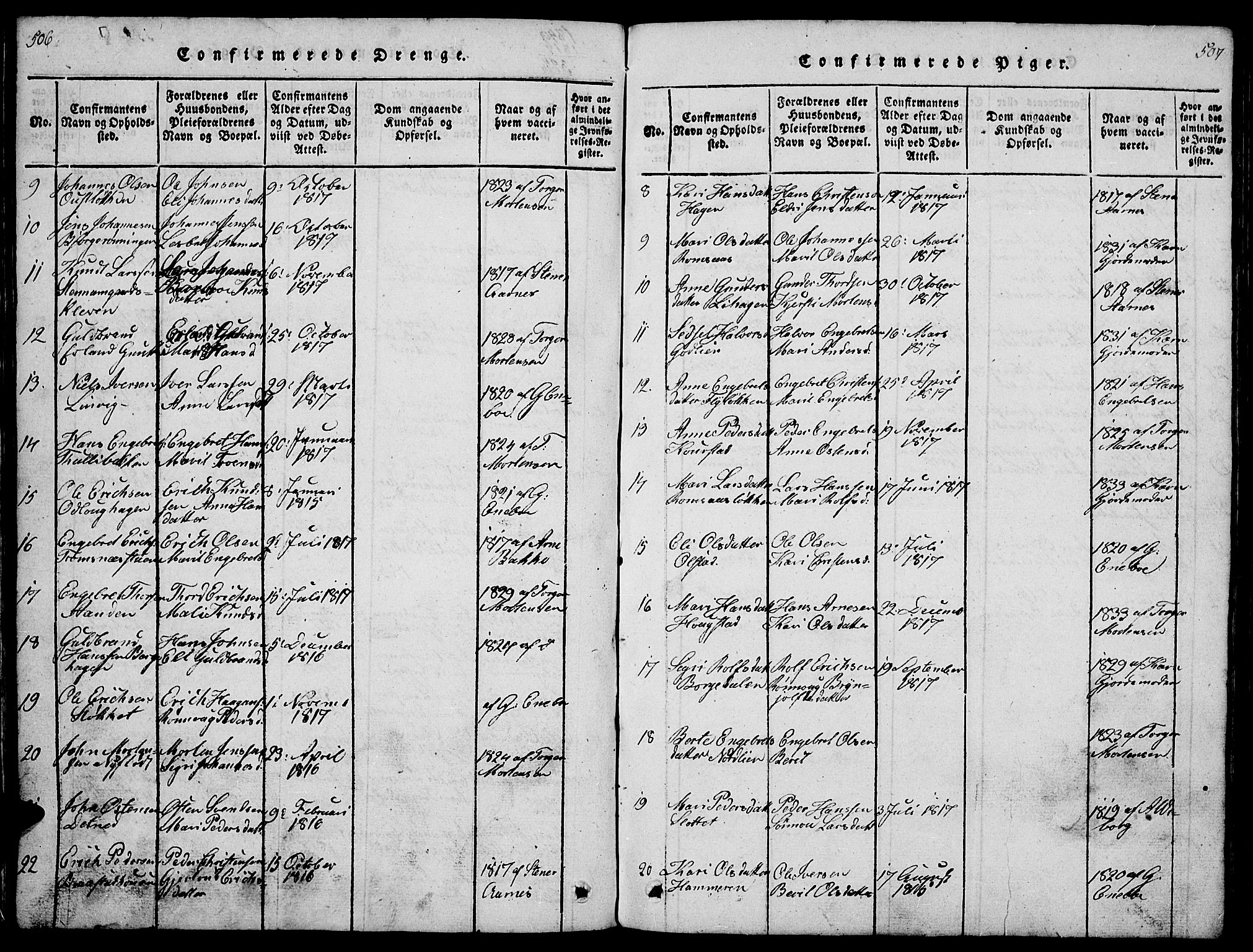 Ringebu prestekontor, SAH/PREST-082/H/Ha/Hab/L0001: Parish register (copy) no. 1, 1821-1839, p. 506-507