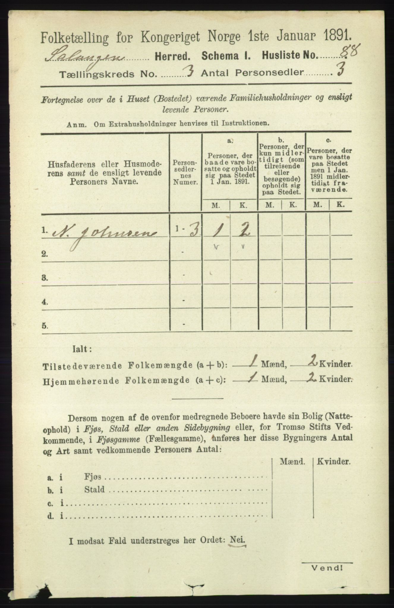 RA, 1891 census for 1921 Salangen, 1891, p. 1226