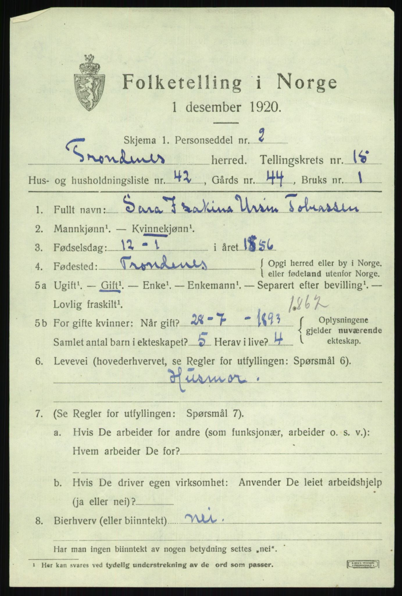 SATØ, 1920 census for Trondenes, 1920, p. 10997