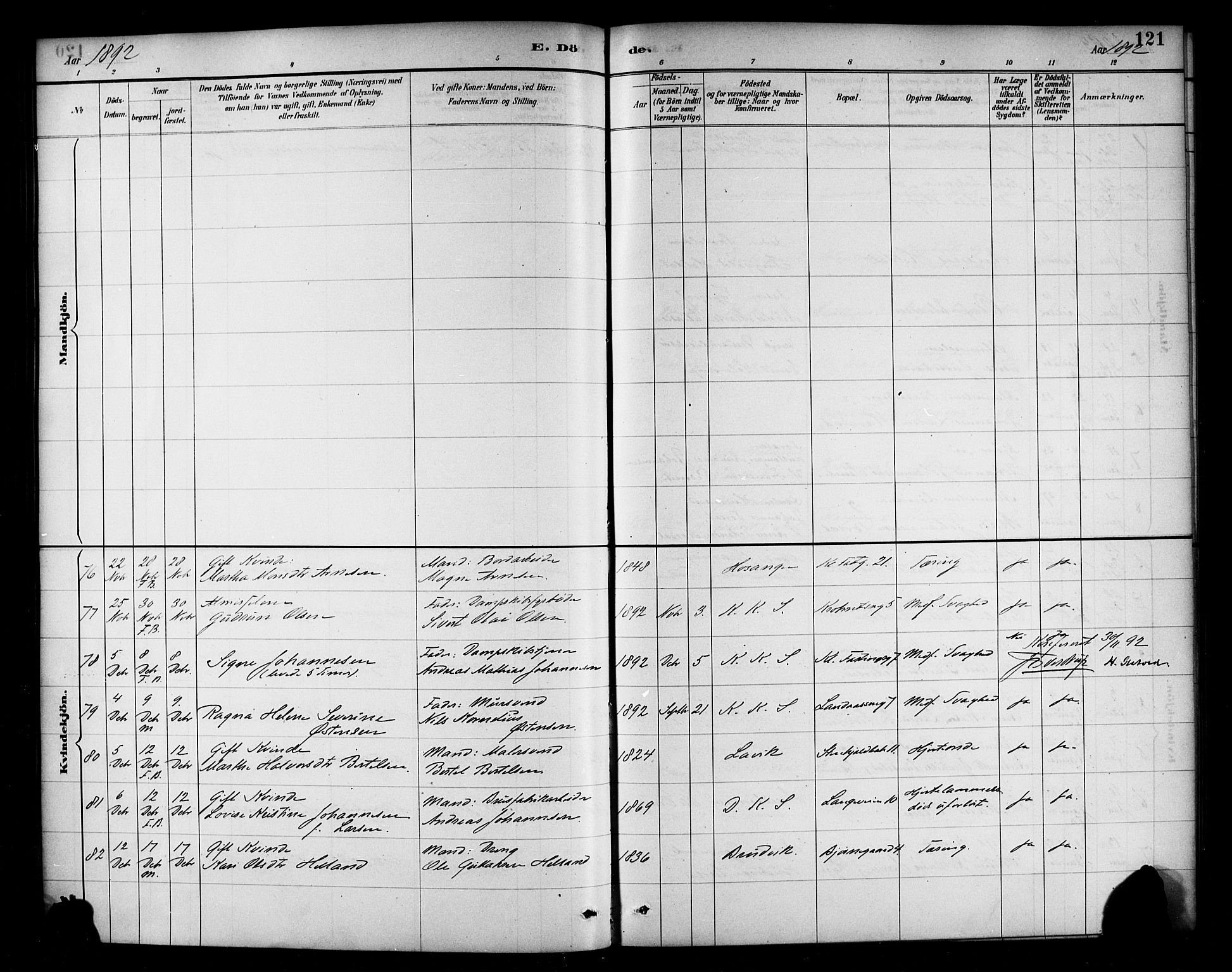 Korskirken sokneprestembete, AV/SAB-A-76101/H/Haa/L0047: Parish register (official) no. E 5, 1884-1910, p. 121