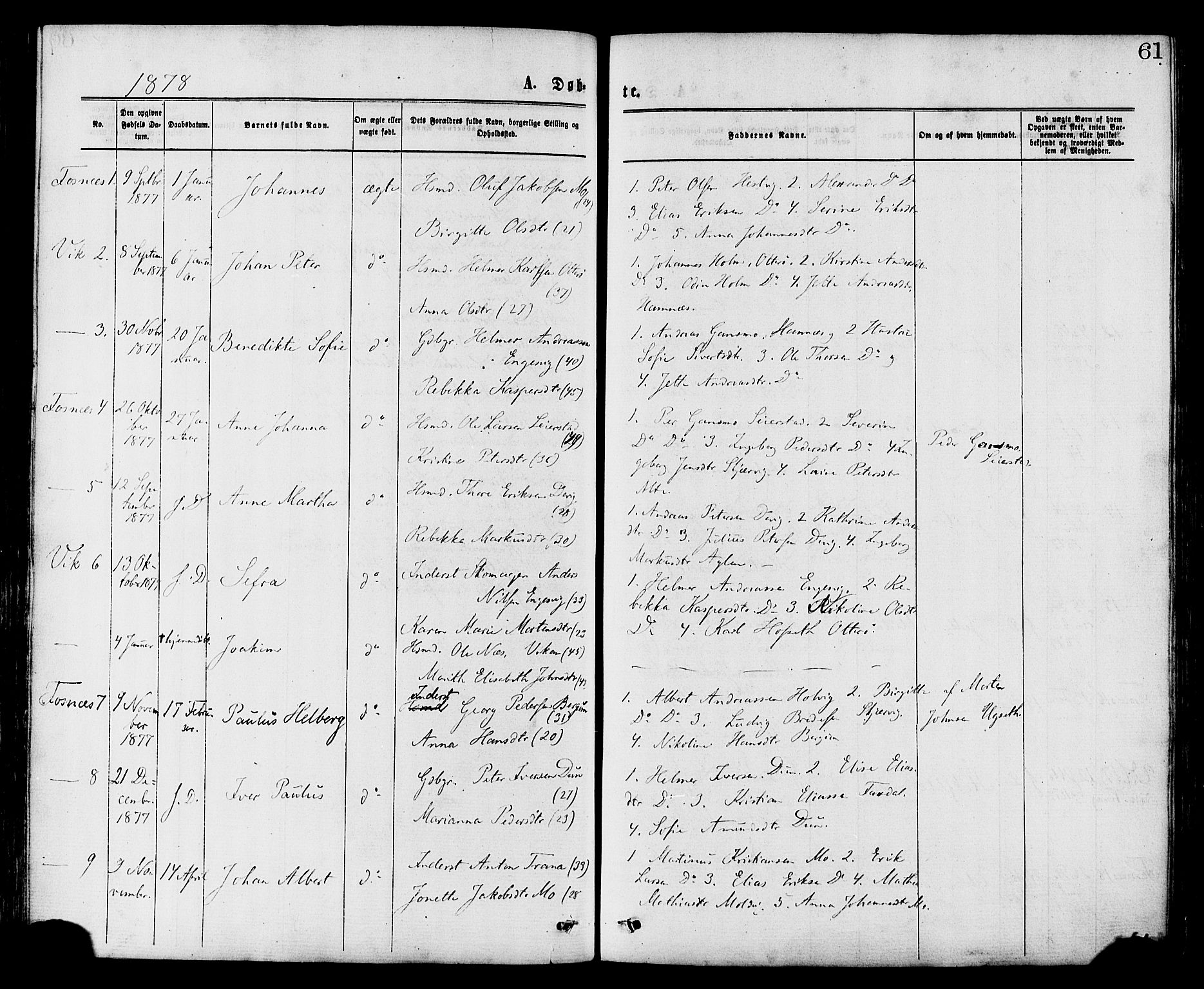 Ministerialprotokoller, klokkerbøker og fødselsregistre - Nord-Trøndelag, SAT/A-1458/773/L0616: Parish register (official) no. 773A07, 1870-1887, p. 61