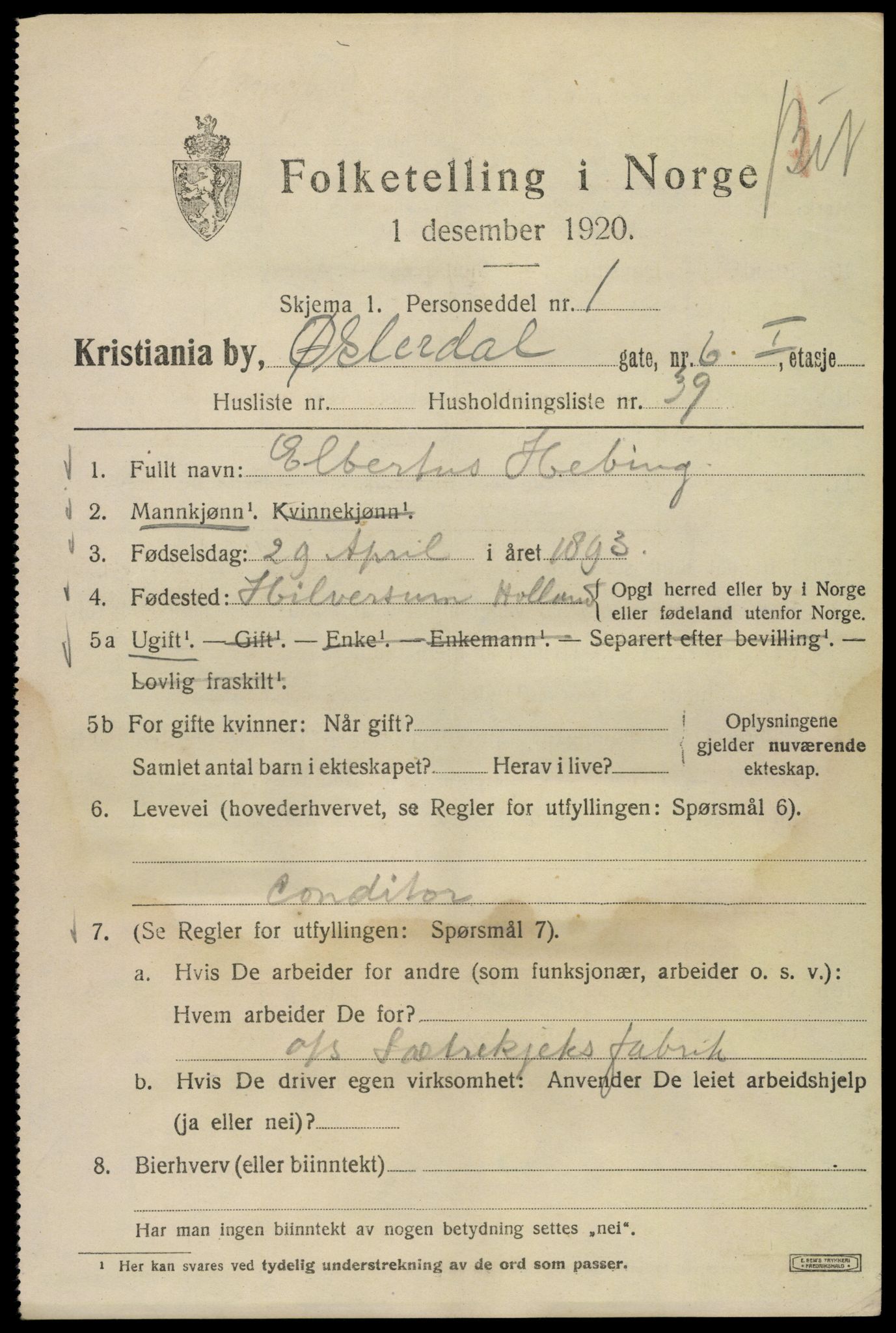 SAO, 1920 census for Kristiania, 1920, p. 656431