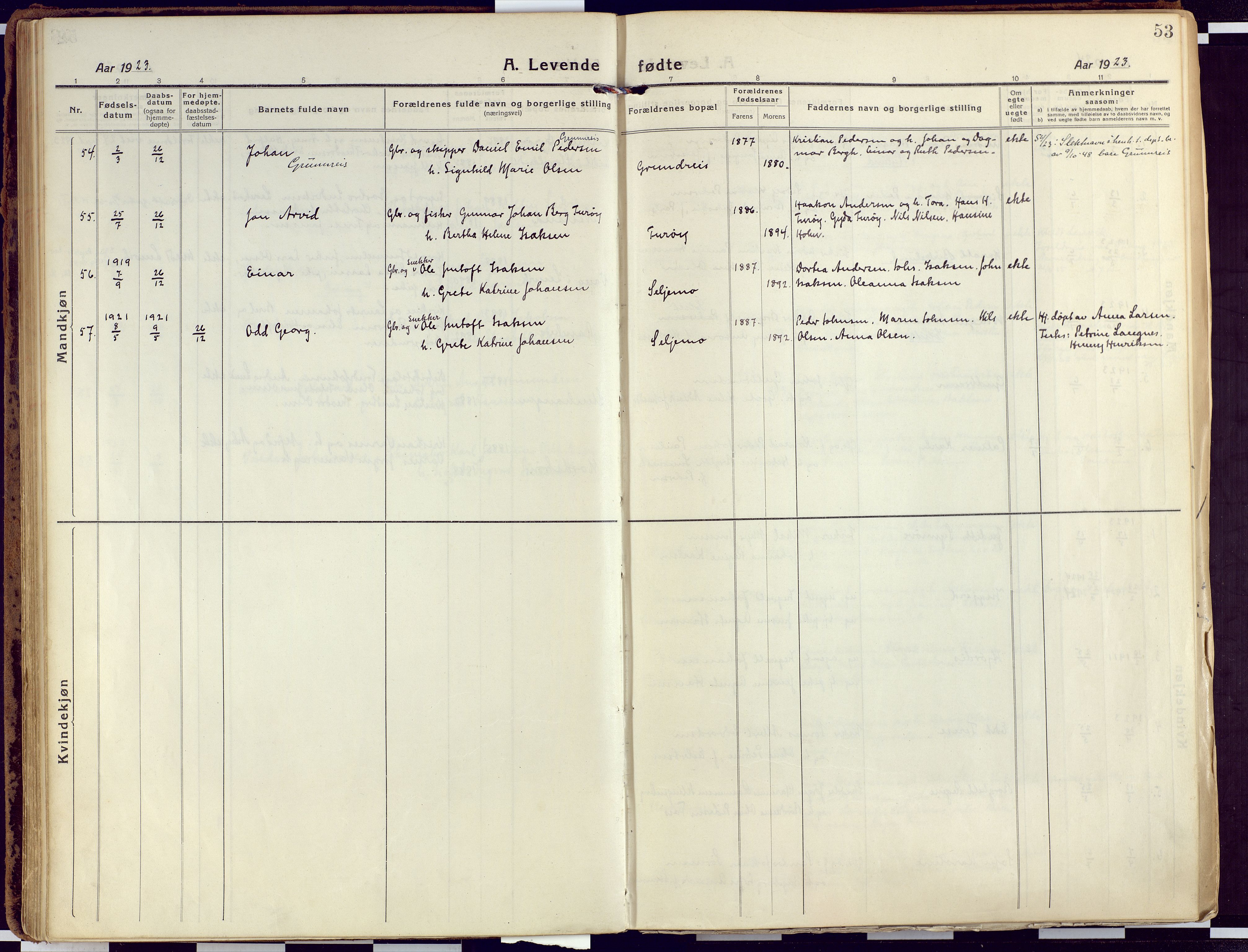 Tranøy sokneprestkontor, AV/SATØ-S-1313/I/Ia/Iaa/L0015kirke: Parish register (official) no. 15, 1919-1928, p. 53