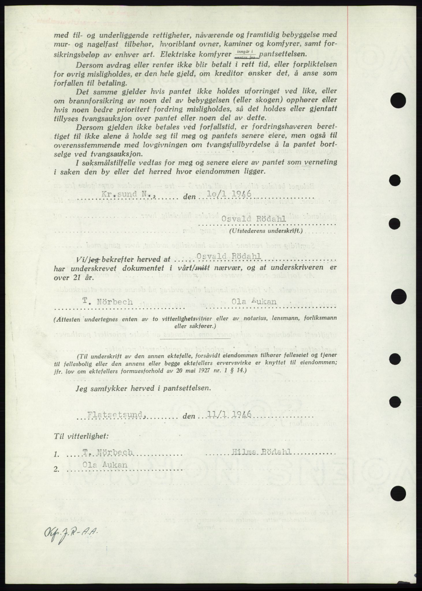 Nordmøre sorenskriveri, AV/SAT-A-4132/1/2/2Ca: Mortgage book no. B93b, 1946-1946, Diary no: : 69/1946