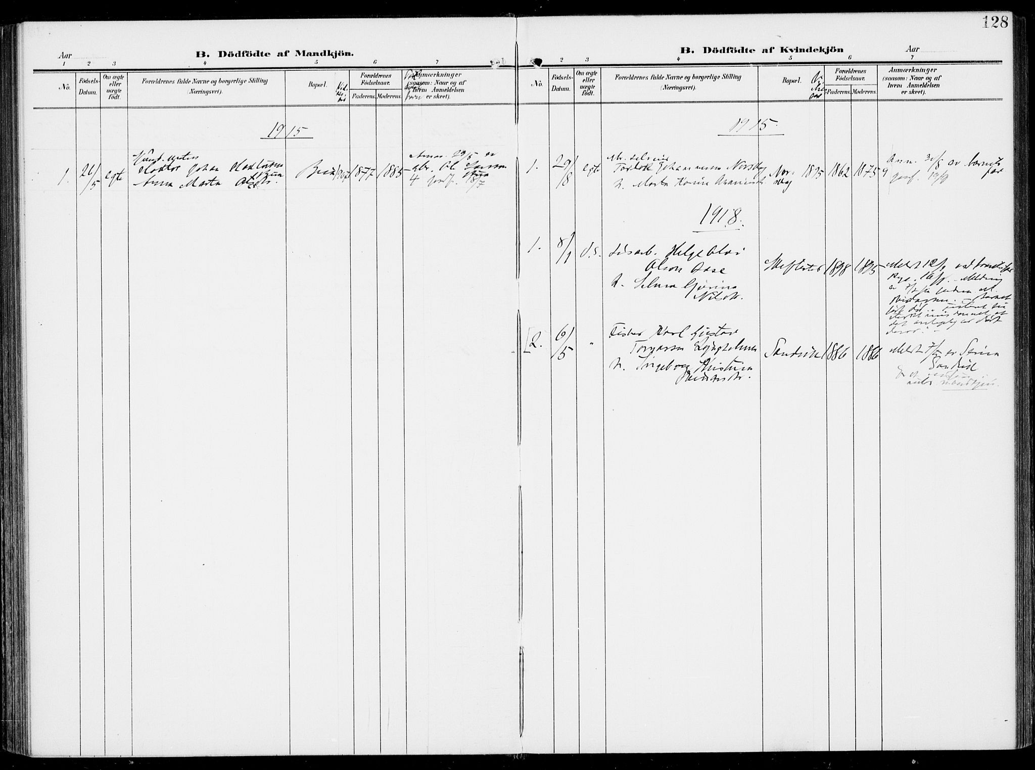 Sveio Sokneprestembete, SAB/A-78501/H/Haa: Parish register (official) no. B  4, 1906-1919, p. 128
