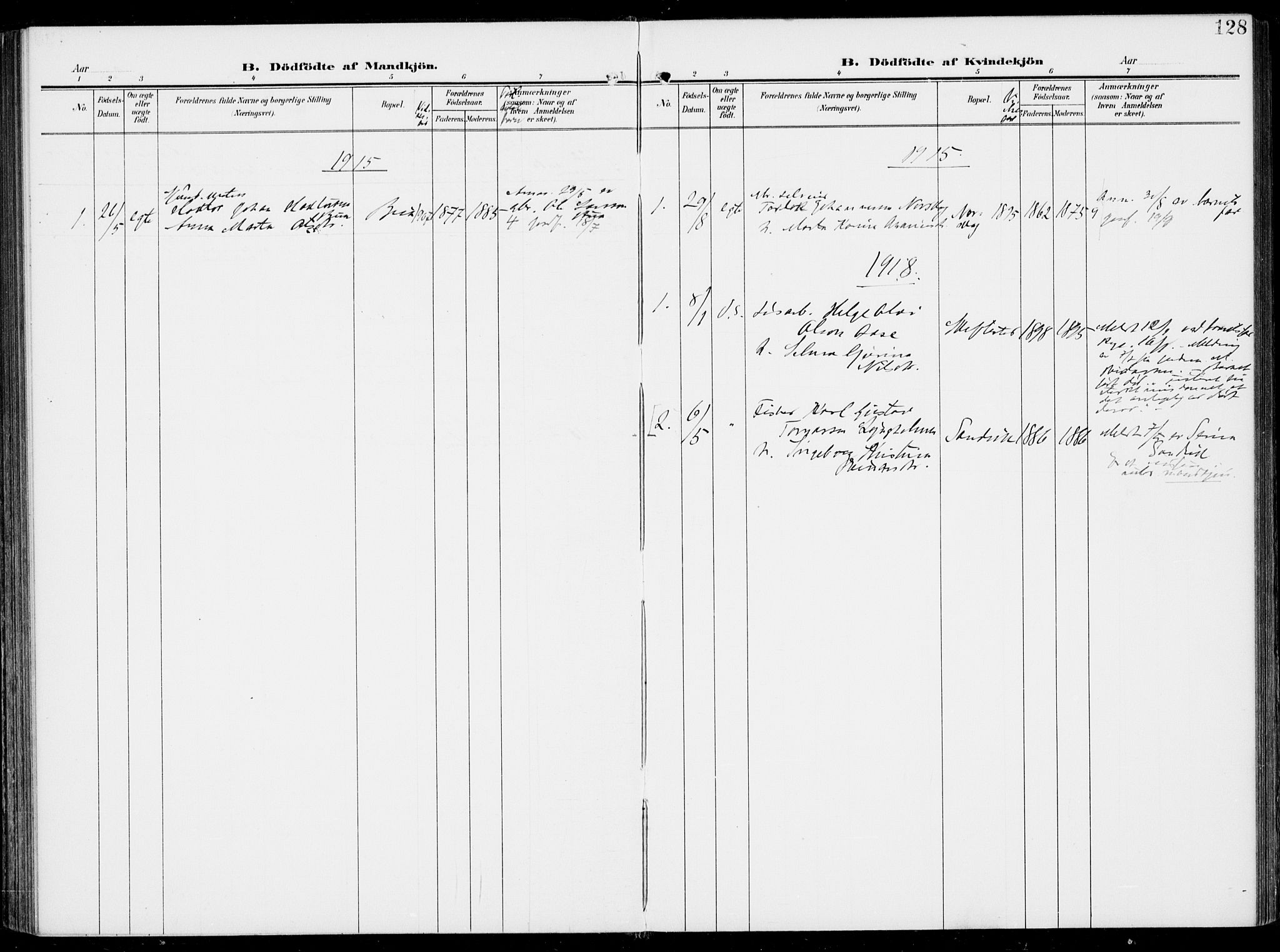 Sveio Sokneprestembete, AV/SAB-A-78501/H/Haa: Parish register (official) no. B  4, 1906-1919, p. 128