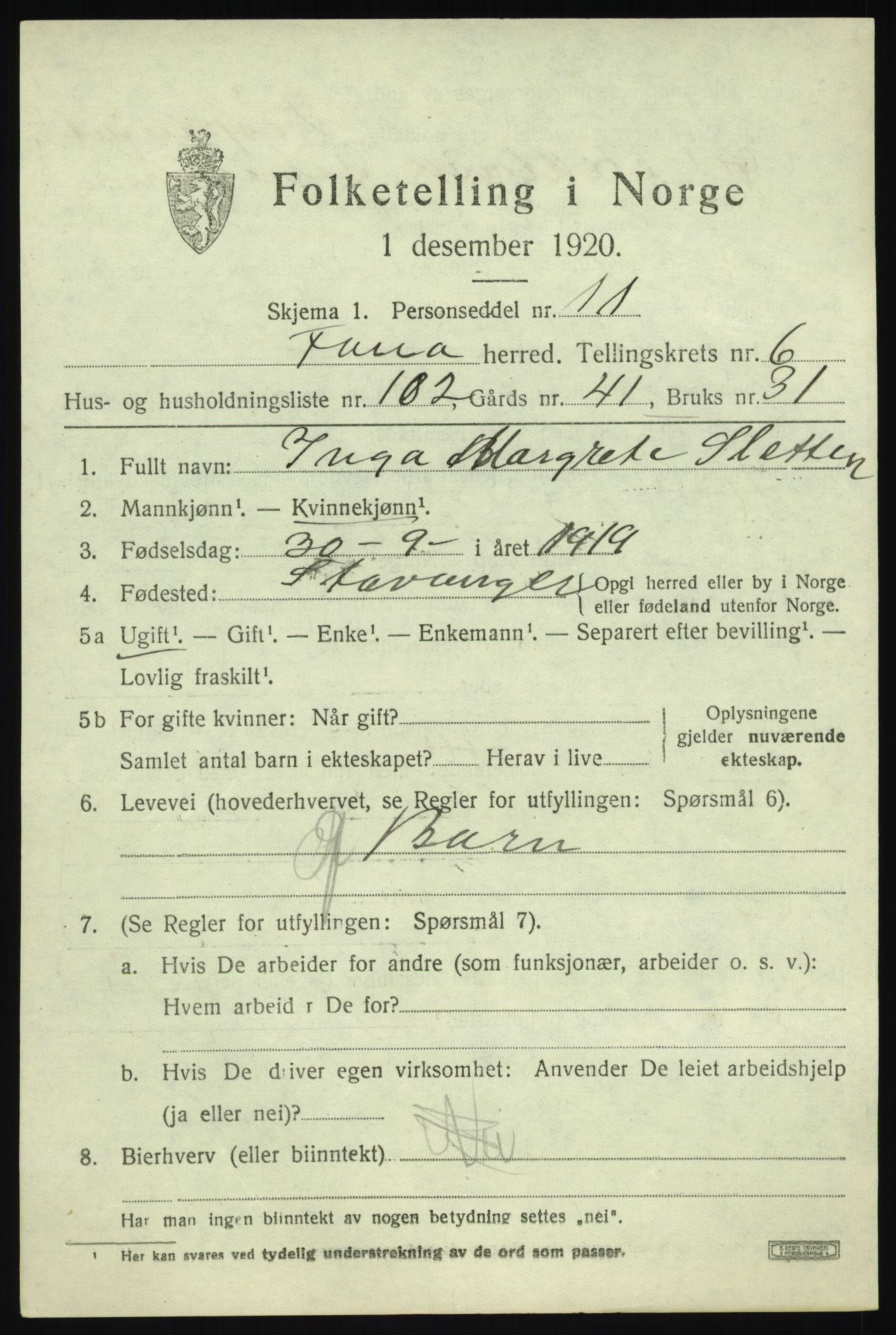 SAB, 1920 census for Fana, 1920, p. 12051