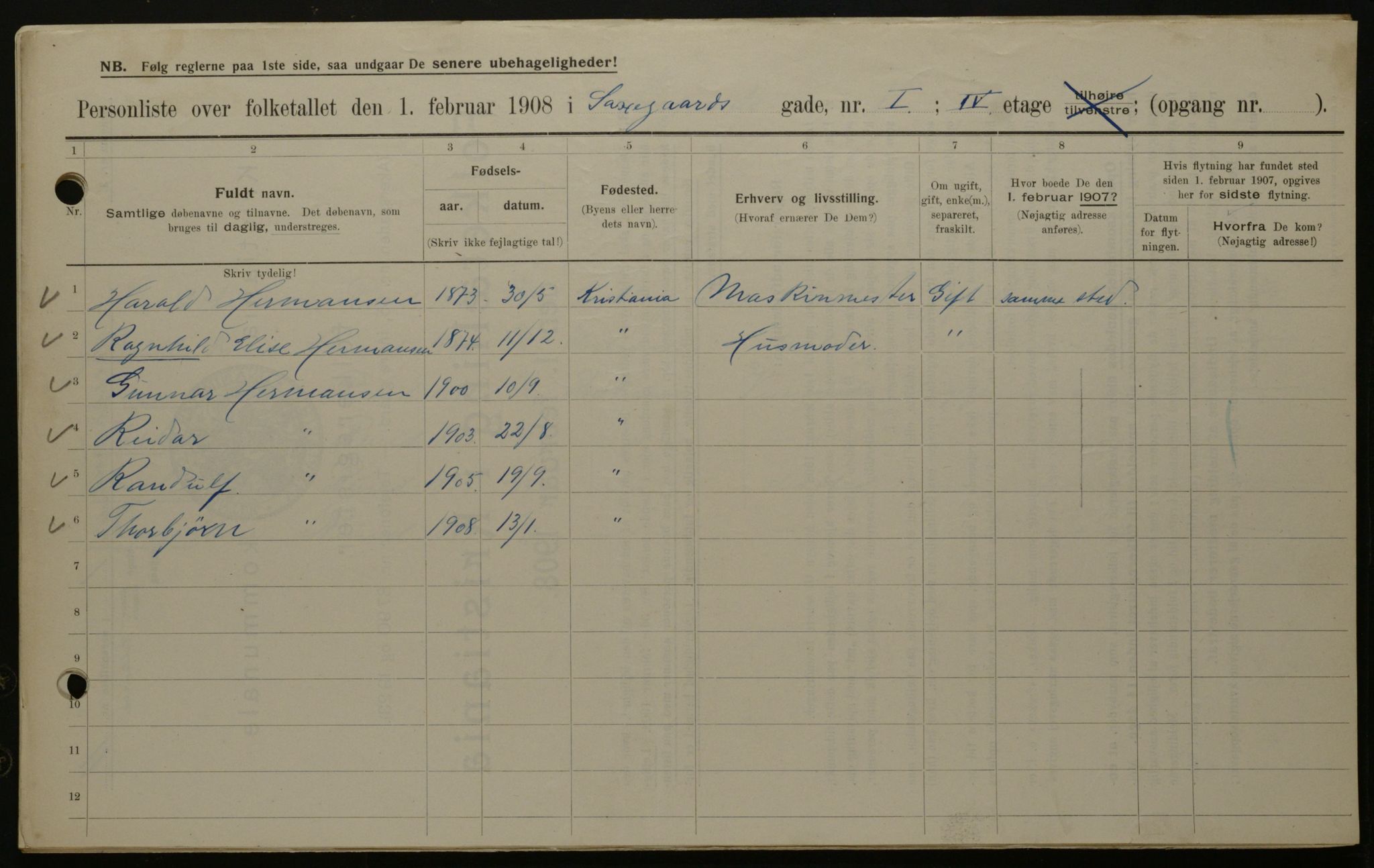 OBA, Municipal Census 1908 for Kristiania, 1908, p. 80465