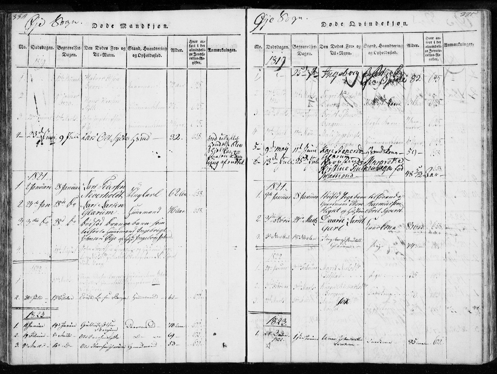 Ministerialprotokoller, klokkerbøker og fødselsregistre - Møre og Romsdal, AV/SAT-A-1454/595/L1041: Parish register (official) no. 595A03, 1819-1829, p. 334-335