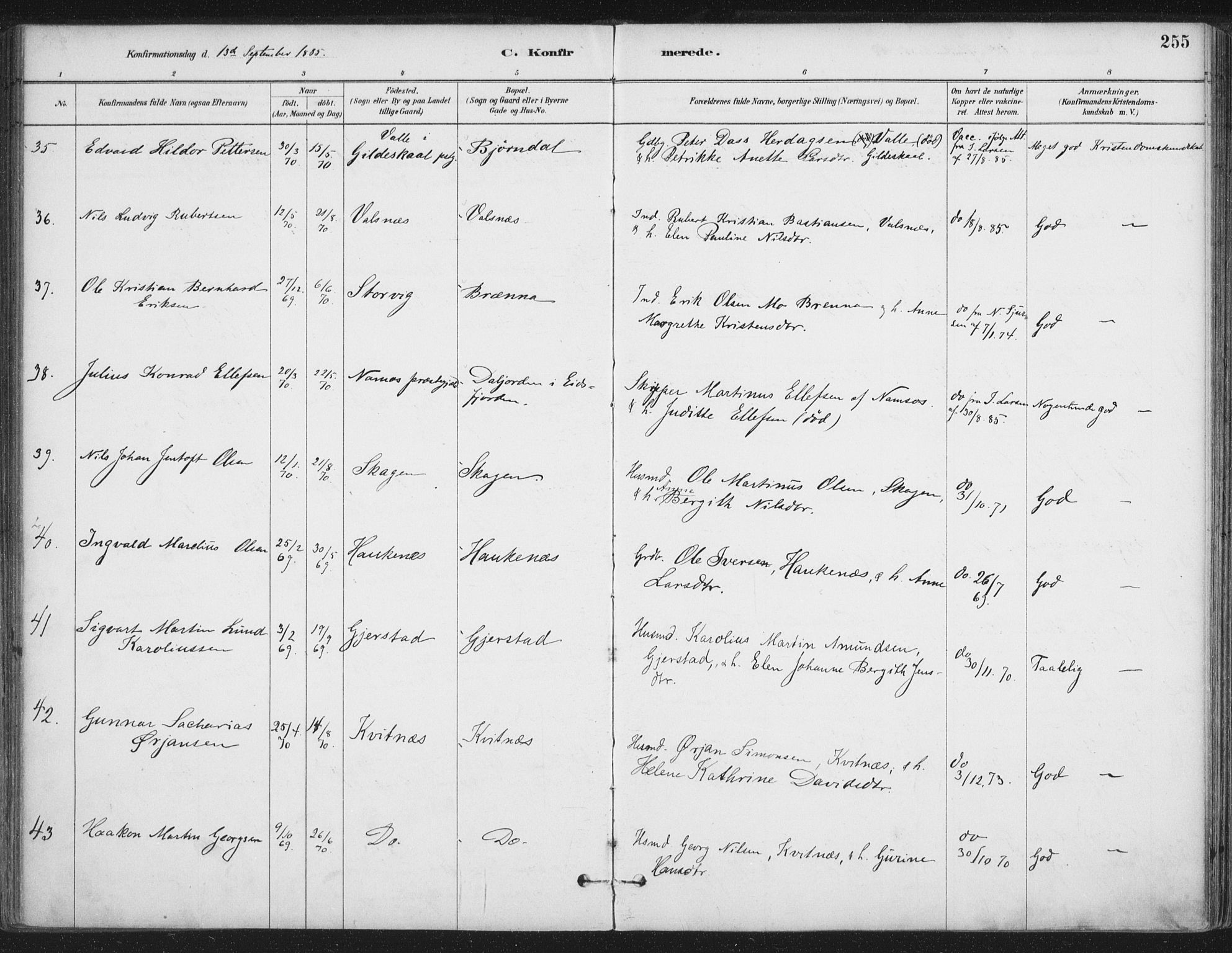 Ministerialprotokoller, klokkerbøker og fødselsregistre - Nordland, SAT/A-1459/888/L1244: Parish register (official) no. 888A10, 1880-1890, p. 255