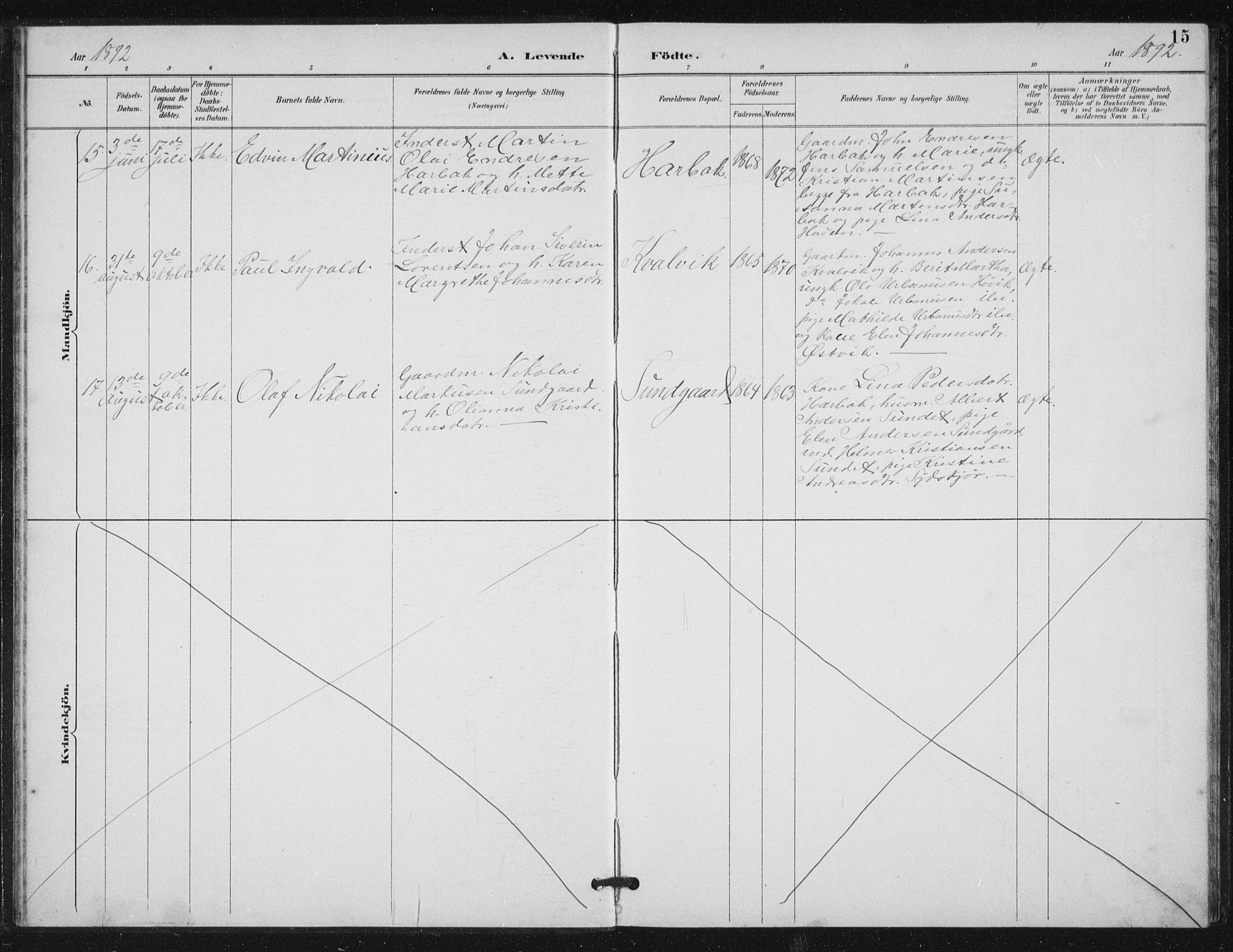 Ministerialprotokoller, klokkerbøker og fødselsregistre - Sør-Trøndelag, AV/SAT-A-1456/656/L0698: Parish register (copy) no. 656C04, 1890-1904, p. 15