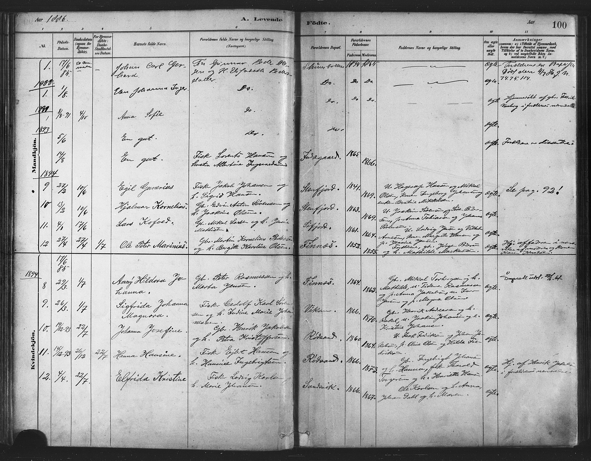 Berg sokneprestkontor, SATØ/S-1318/G/Ga/Gaa/L0004kirke: Parish register (official) no. 4, 1880-1894, p. 100