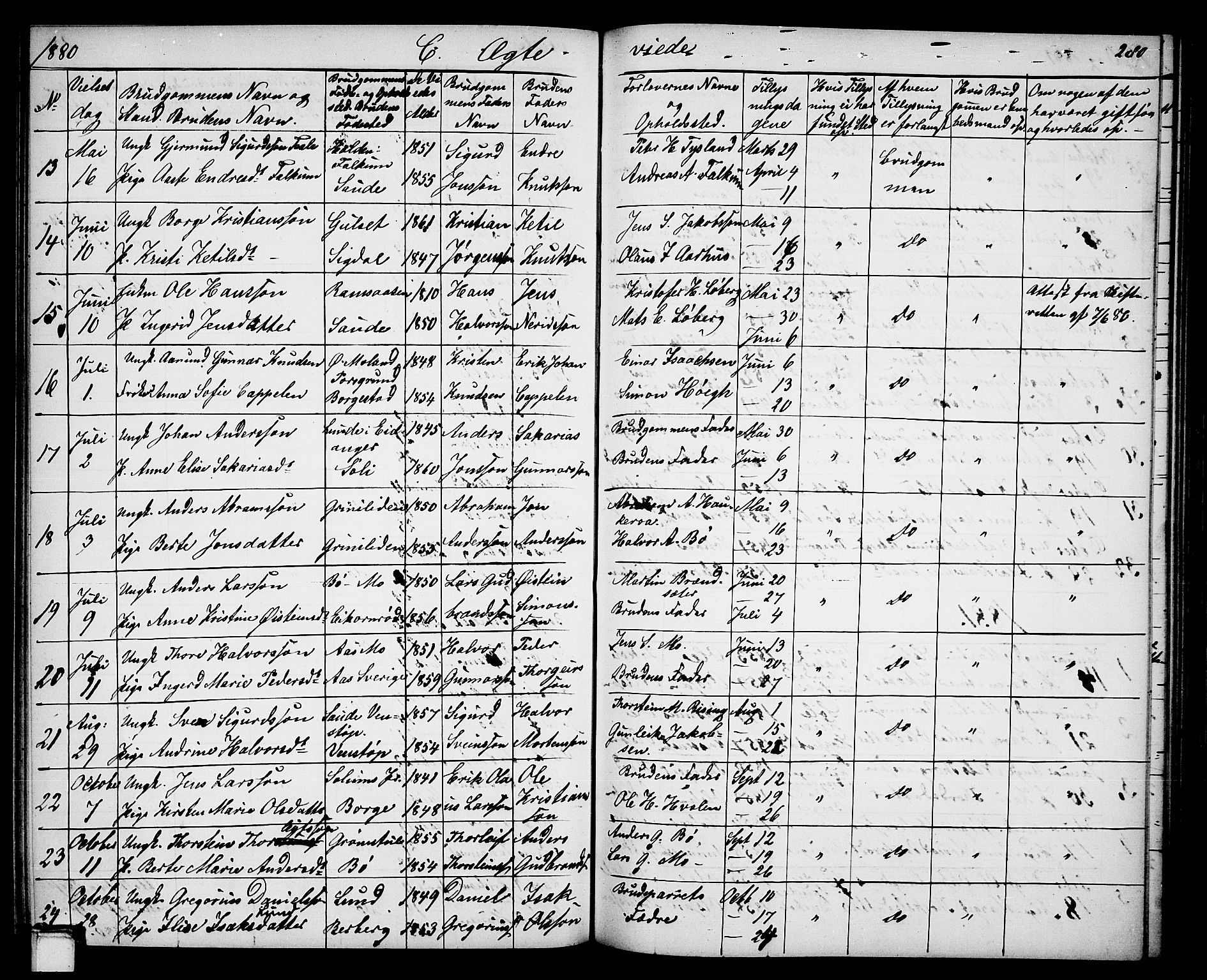 Gjerpen kirkebøker, SAKO/A-265/G/Ga/L0001: Parish register (copy) no. I 1, 1864-1882, p. 280
