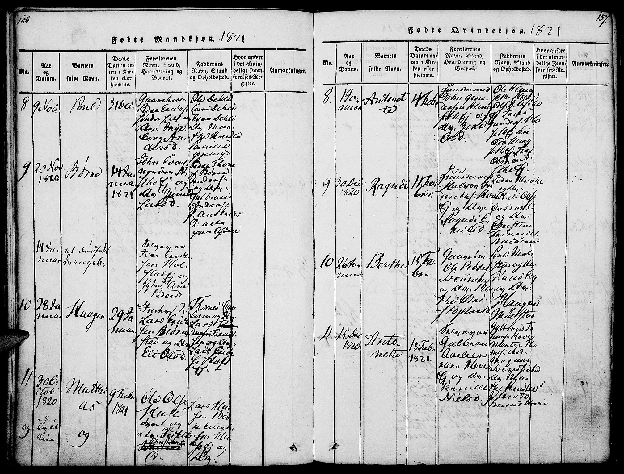 Nes prestekontor, Hedmark, SAH/PREST-020/K/Ka/L0002: Parish register (official) no. 2, 1813-1827, p. 156-157