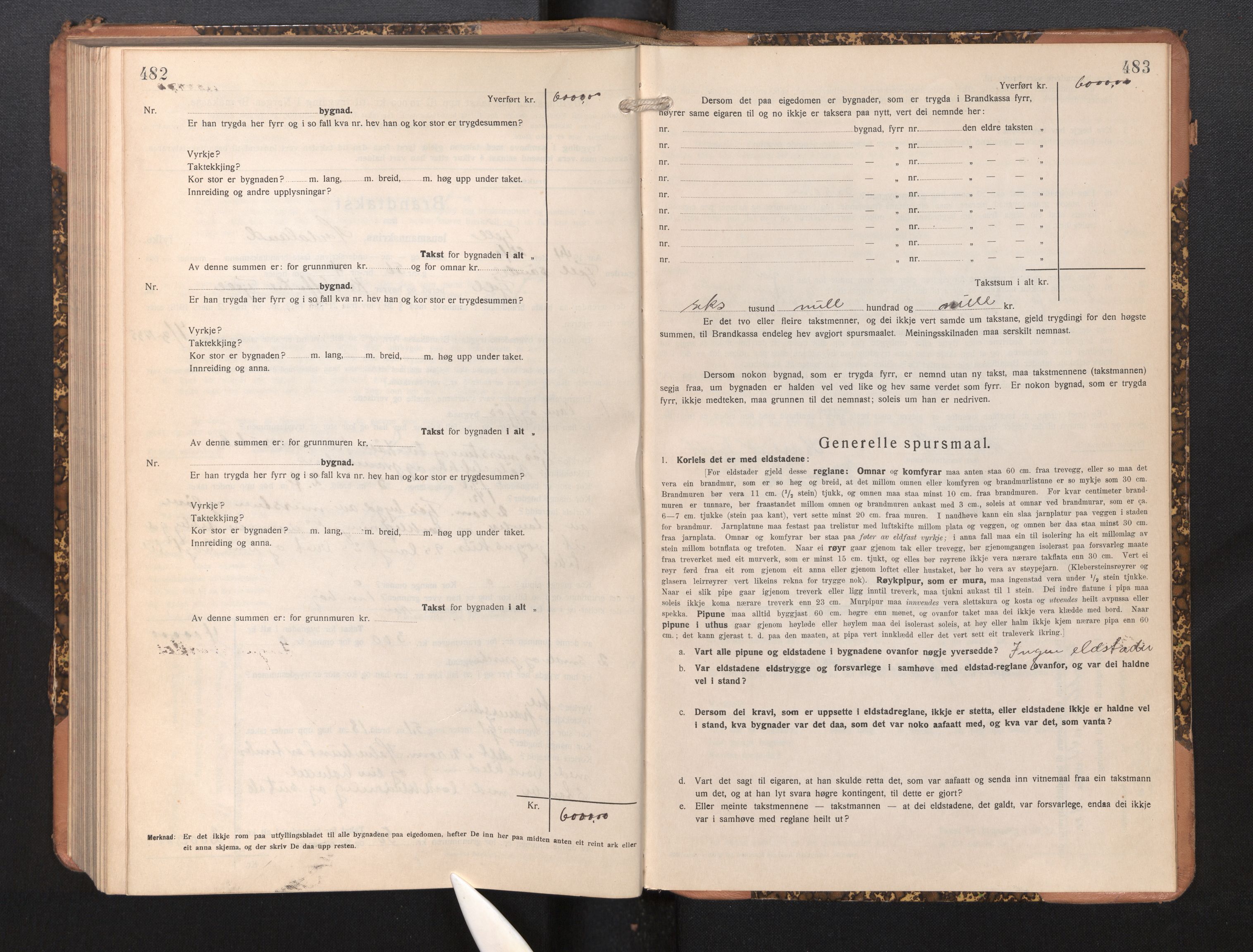 Lensmannen i Fjell, SAB/A-32301/0012/L0006: Branntakstprotokoll, skjematakst, 1931-1945, p. 482-483