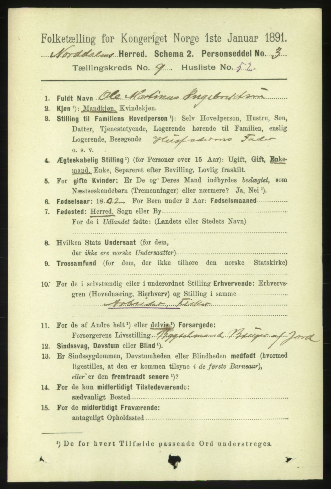 RA, 1891 census for 1524 Norddal, 1891, p. 2146