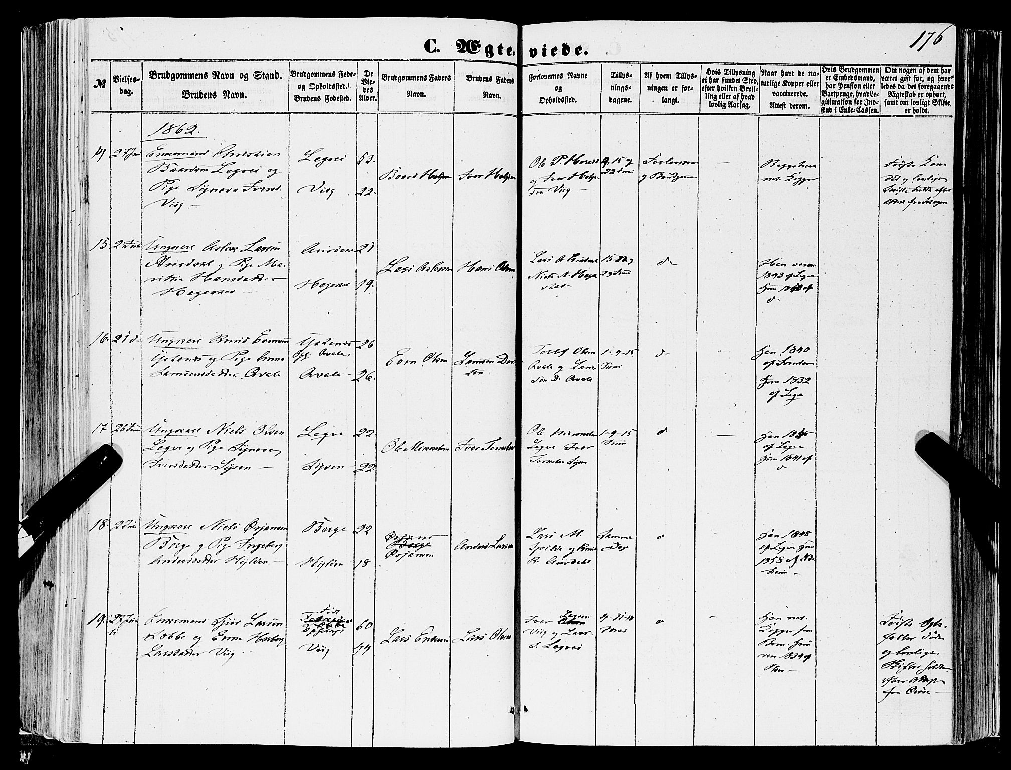 Ulvik sokneprestembete, SAB/A-78801/H/Haa: Parish register (official) no. A 13, 1853-1863, p. 176