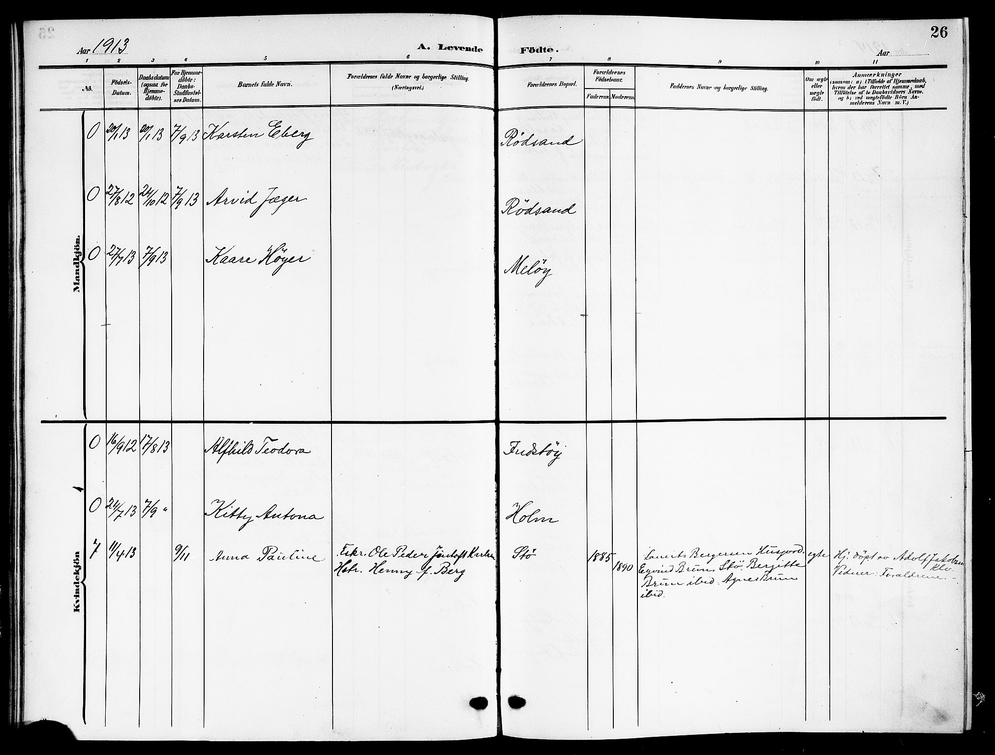 Ministerialprotokoller, klokkerbøker og fødselsregistre - Nordland, AV/SAT-A-1459/894/L1361: Parish register (copy) no. 894C04, 1905-1922, p. 26