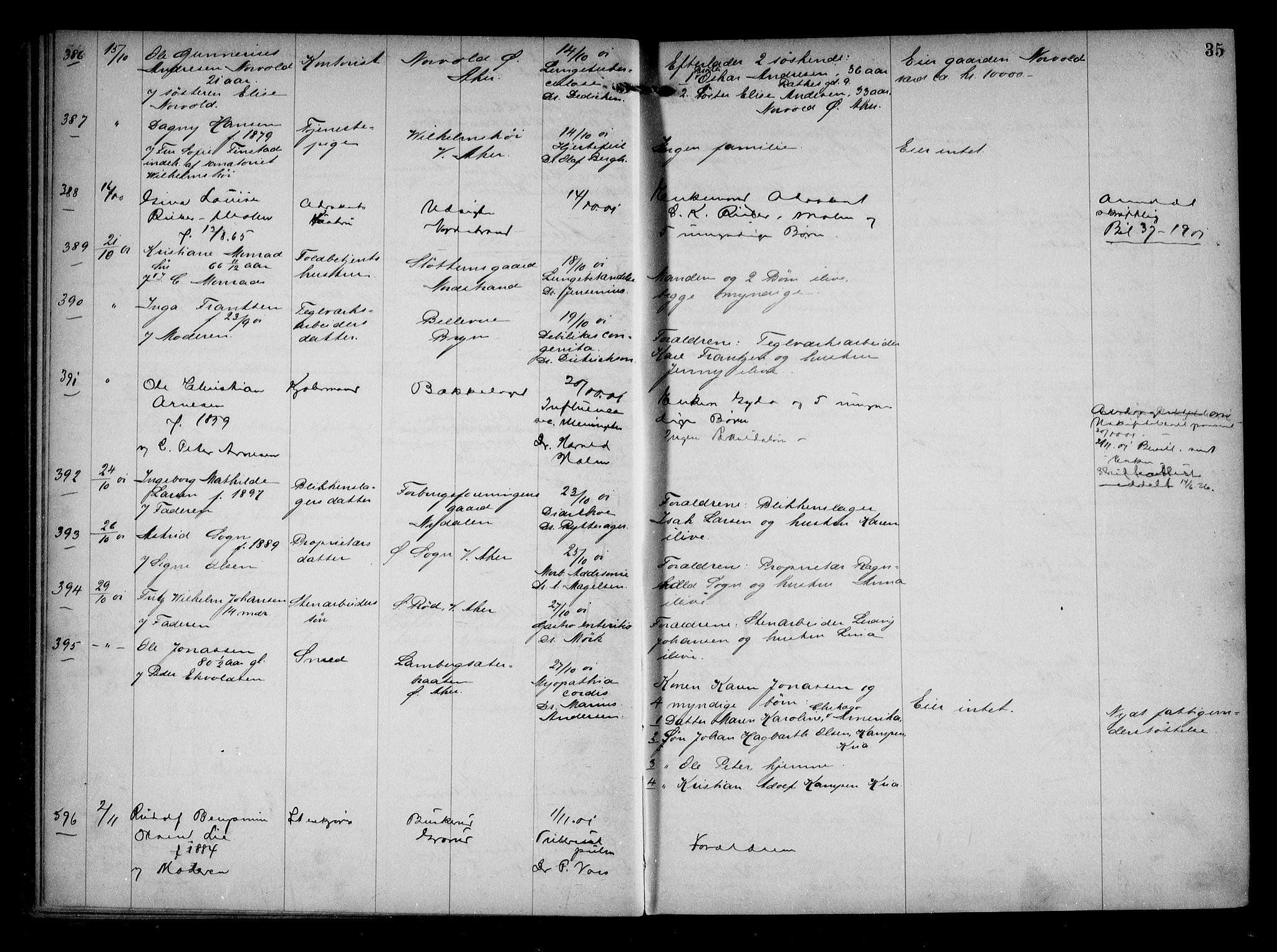 Aker kriminaldommer, skifte- og auksjonsforvalterembete, AV/SAO-A-10452/H/Hb/Hba/Hbaa/L0001: Dødsfallsprotokoll, 1901-1907, p. 35