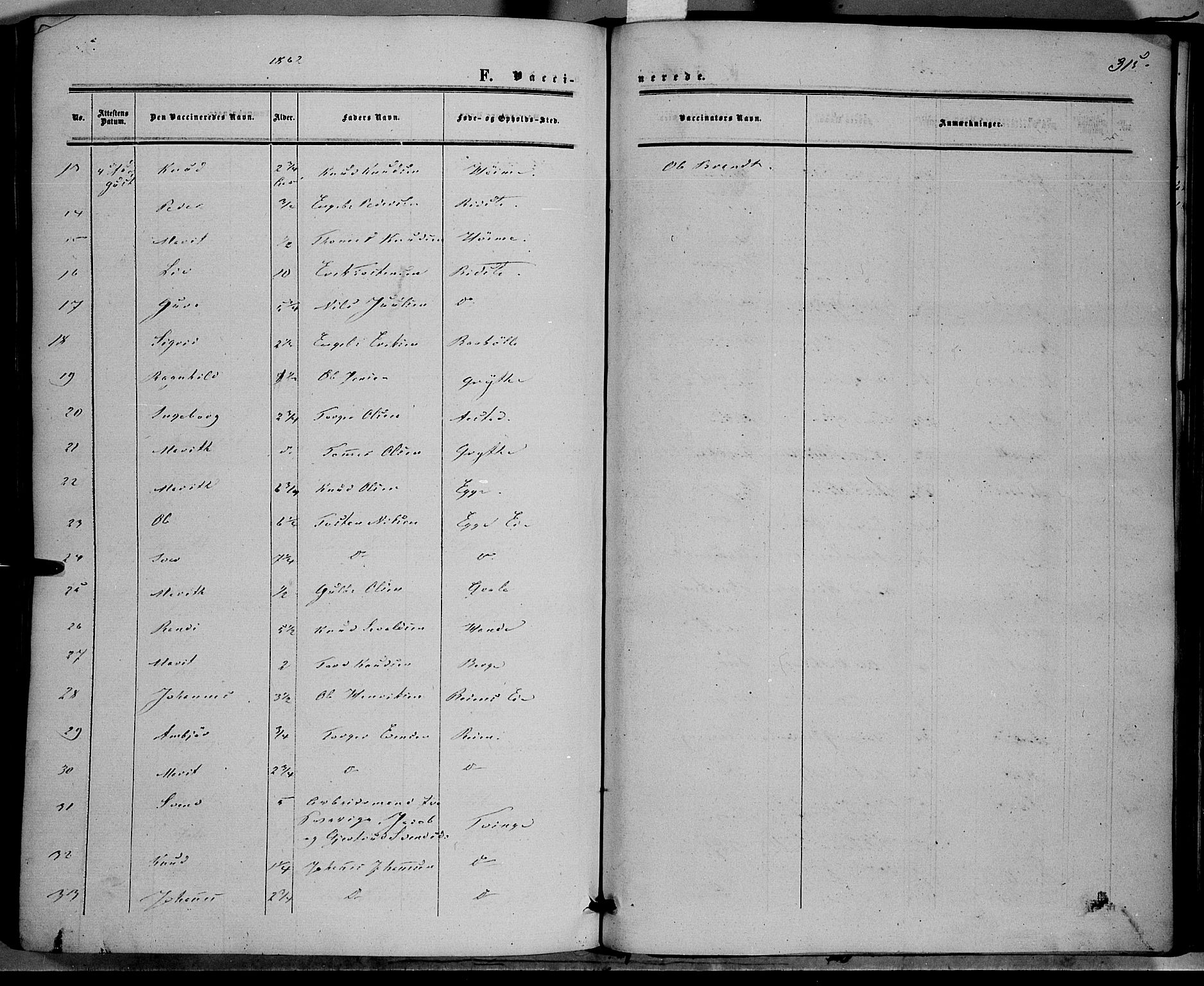 Vestre Slidre prestekontor, SAH/PREST-136/H/Ha/Haa/L0002: Parish register (official) no. 2, 1856-1864, p. 315