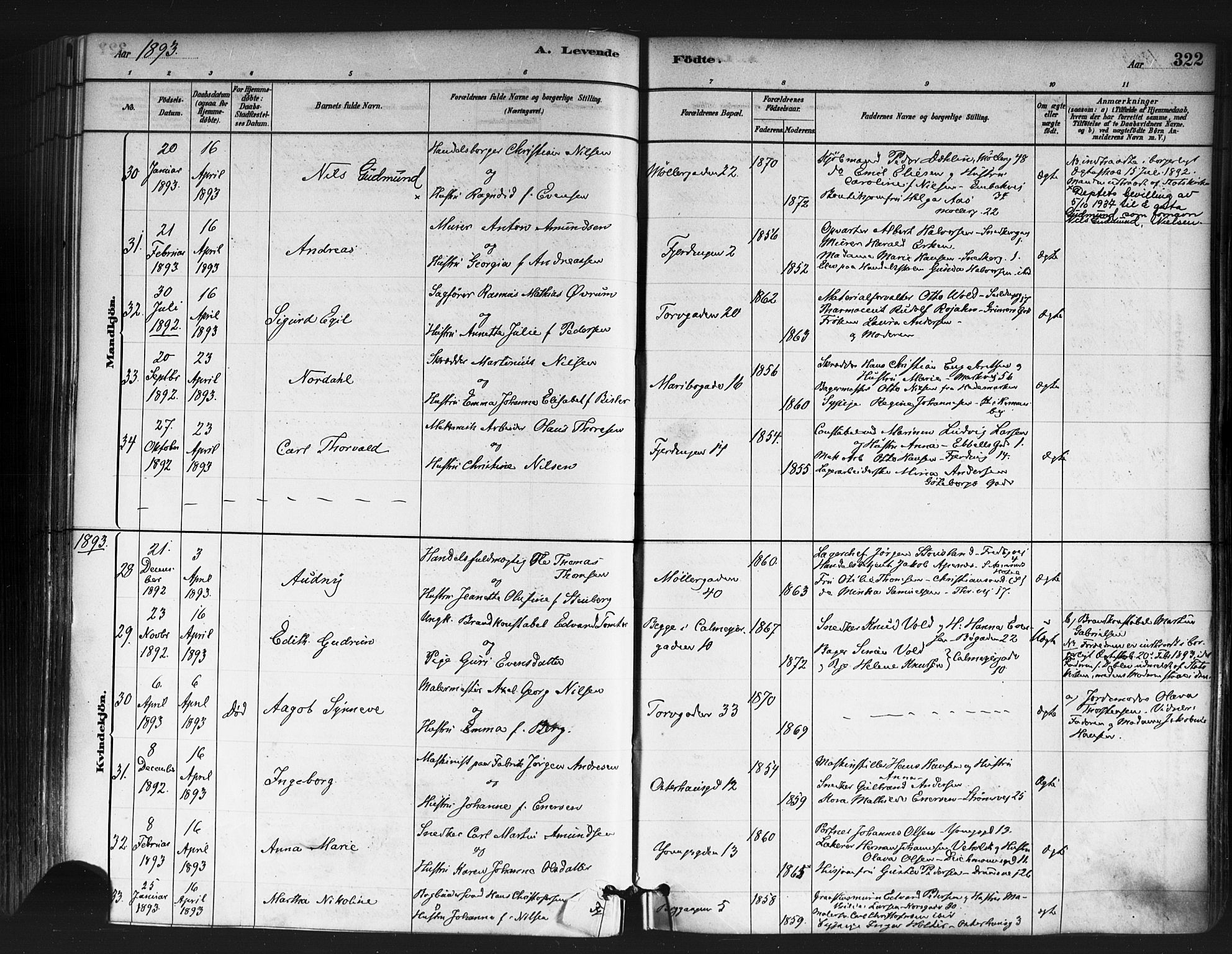 Jakob prestekontor Kirkebøker, AV/SAO-A-10850/F/Fa/L0003: Parish register (official) no. 3, 1880-1895, p. 322