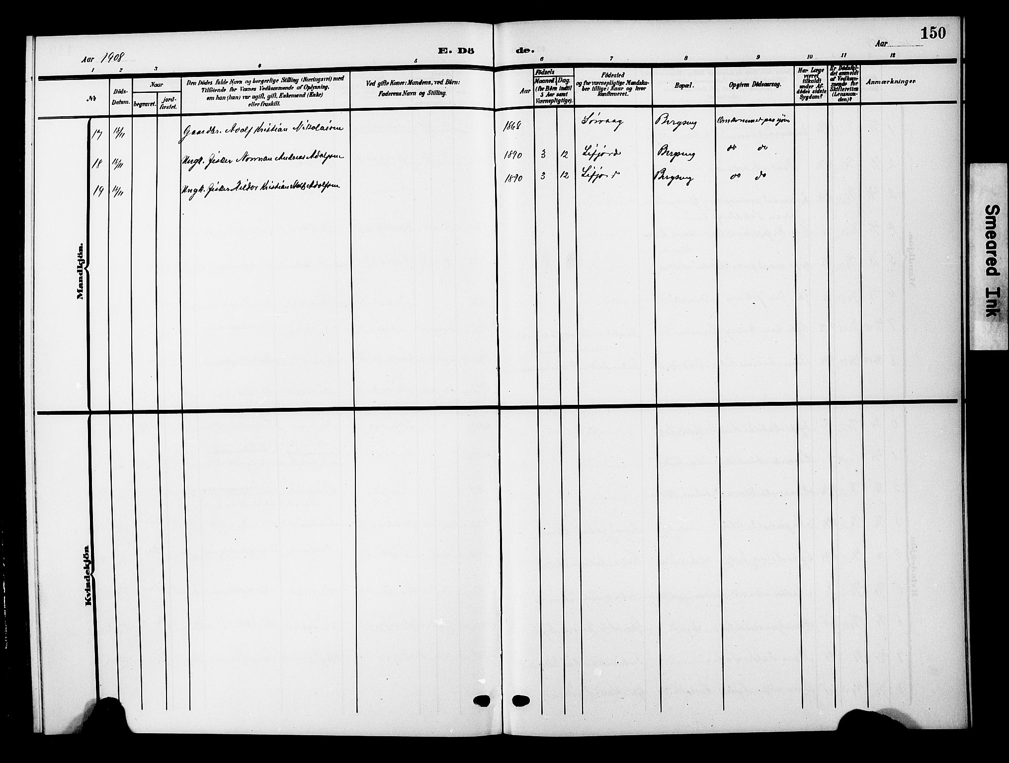 Ministerialprotokoller, klokkerbøker og fødselsregistre - Nordland, AV/SAT-A-1459/893/L1350: Parish register (copy) no. 893C05, 1906-1927, p. 150