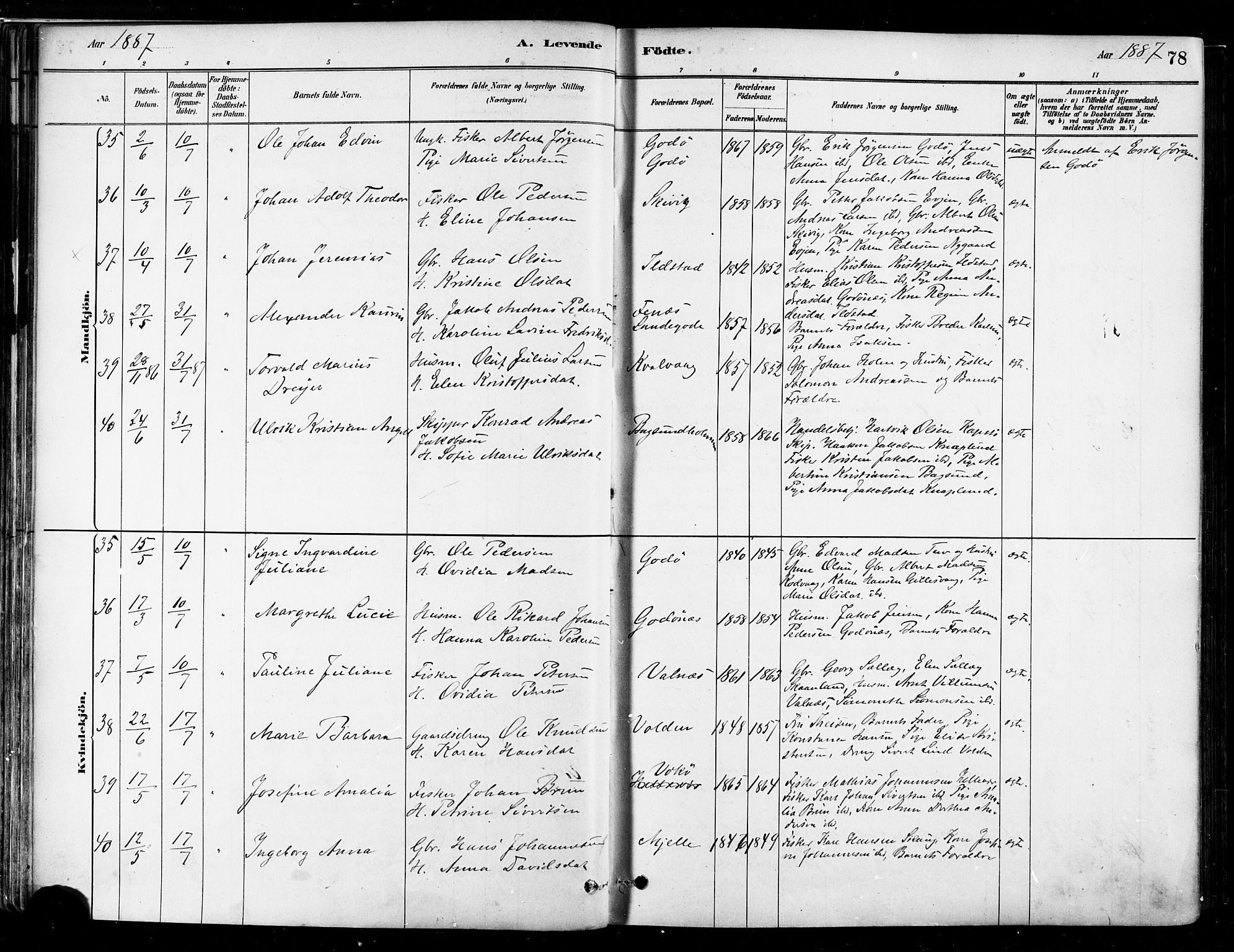 Ministerialprotokoller, klokkerbøker og fødselsregistre - Nordland, AV/SAT-A-1459/802/L0054: Parish register (official) no. 802A01, 1879-1893, p. 78