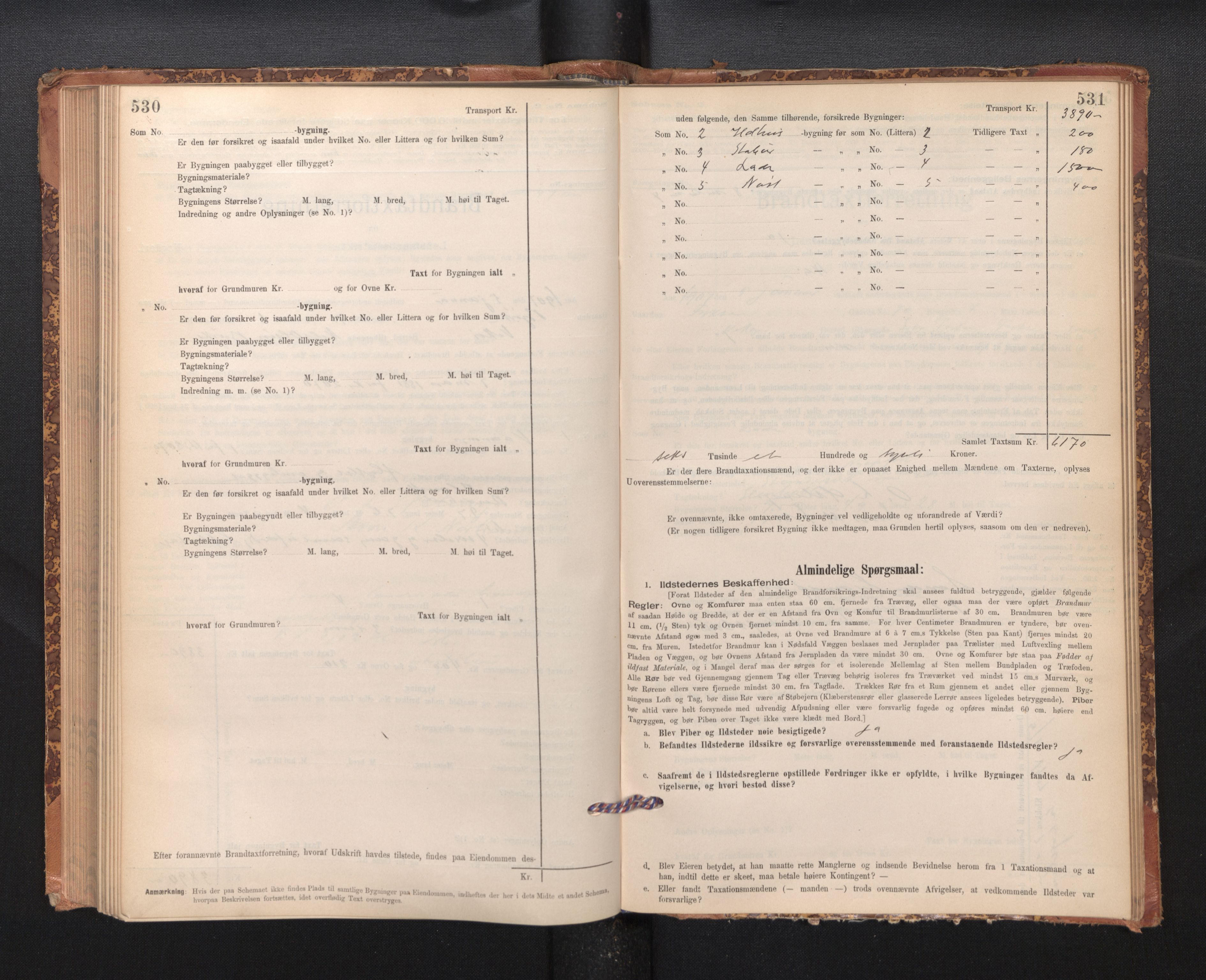 Lensmannen i Kvam, SAB/A-33201/0012/L0005: Branntakstprotokoll, skjematakst, 1894-1913, p. 530-531