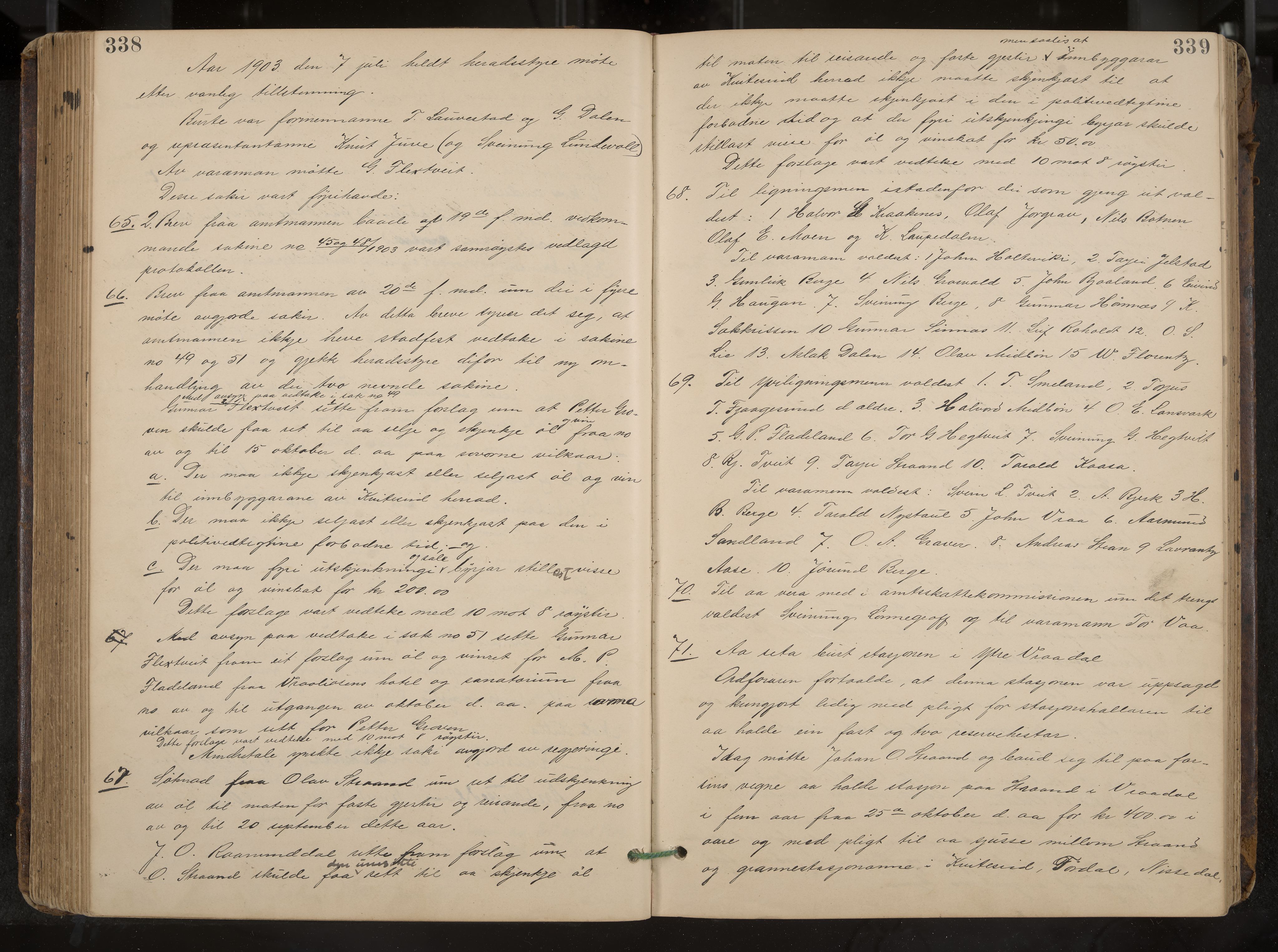 Kviteseid formannskap og sentraladministrasjon, IKAK/0829021/A/Aa/L0004: Møtebok, 1896-1911, p. 338-339