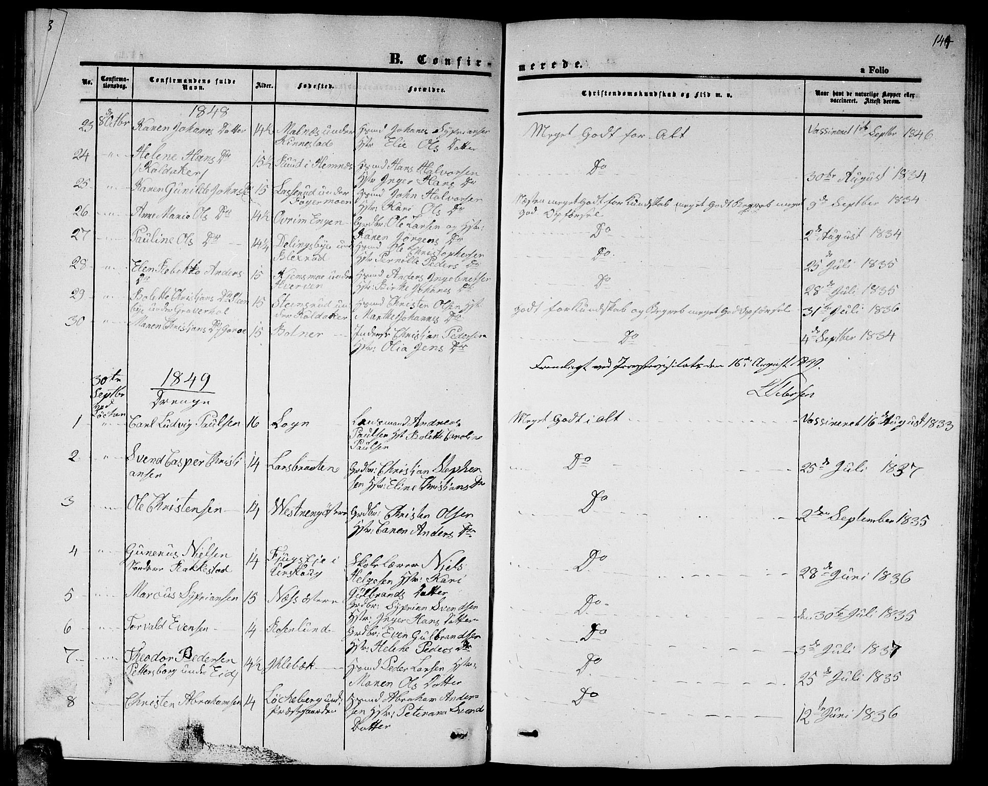 Høland prestekontor Kirkebøker, SAO/A-10346a/G/Ga/L0003: Parish register (copy) no. I 3, 1846-1853, p. 144
