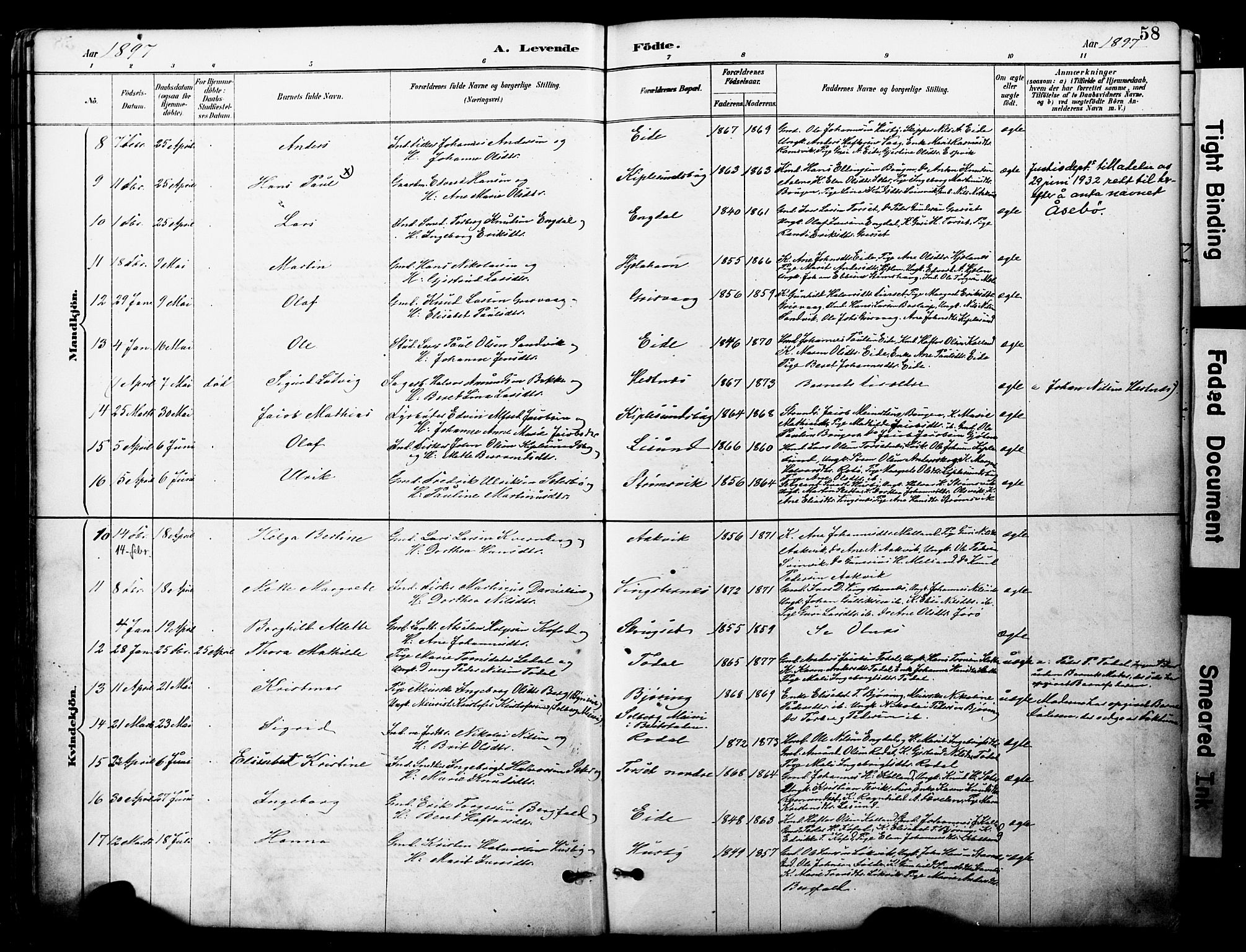 Ministerialprotokoller, klokkerbøker og fødselsregistre - Møre og Romsdal, AV/SAT-A-1454/578/L0907: Parish register (official) no. 578A06, 1887-1904, p. 58