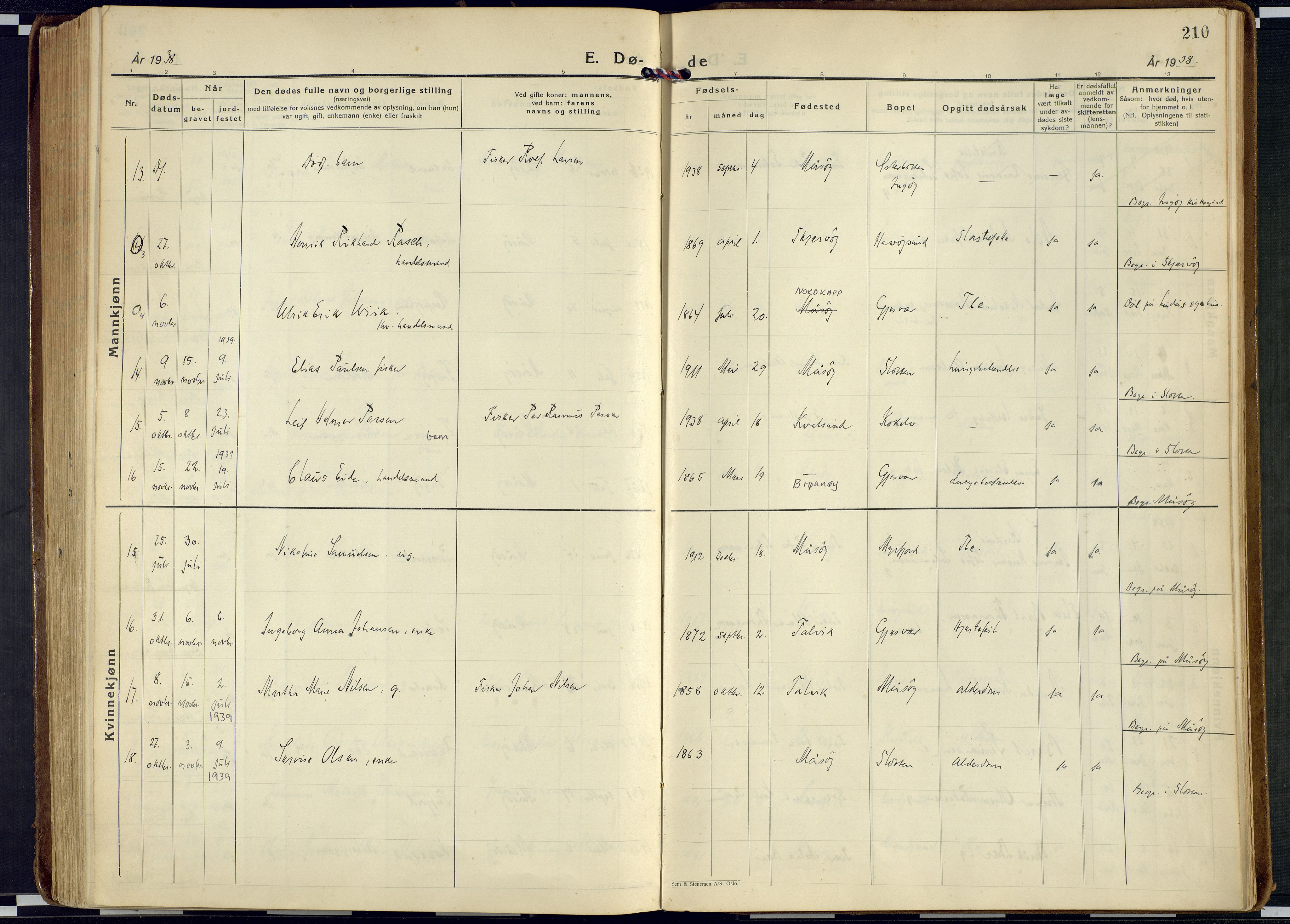 Måsøy sokneprestkontor, AV/SATØ-S-1348/H/Ha/L0011kirke: Parish register (official) no. 11, 1933-1947, p. 210